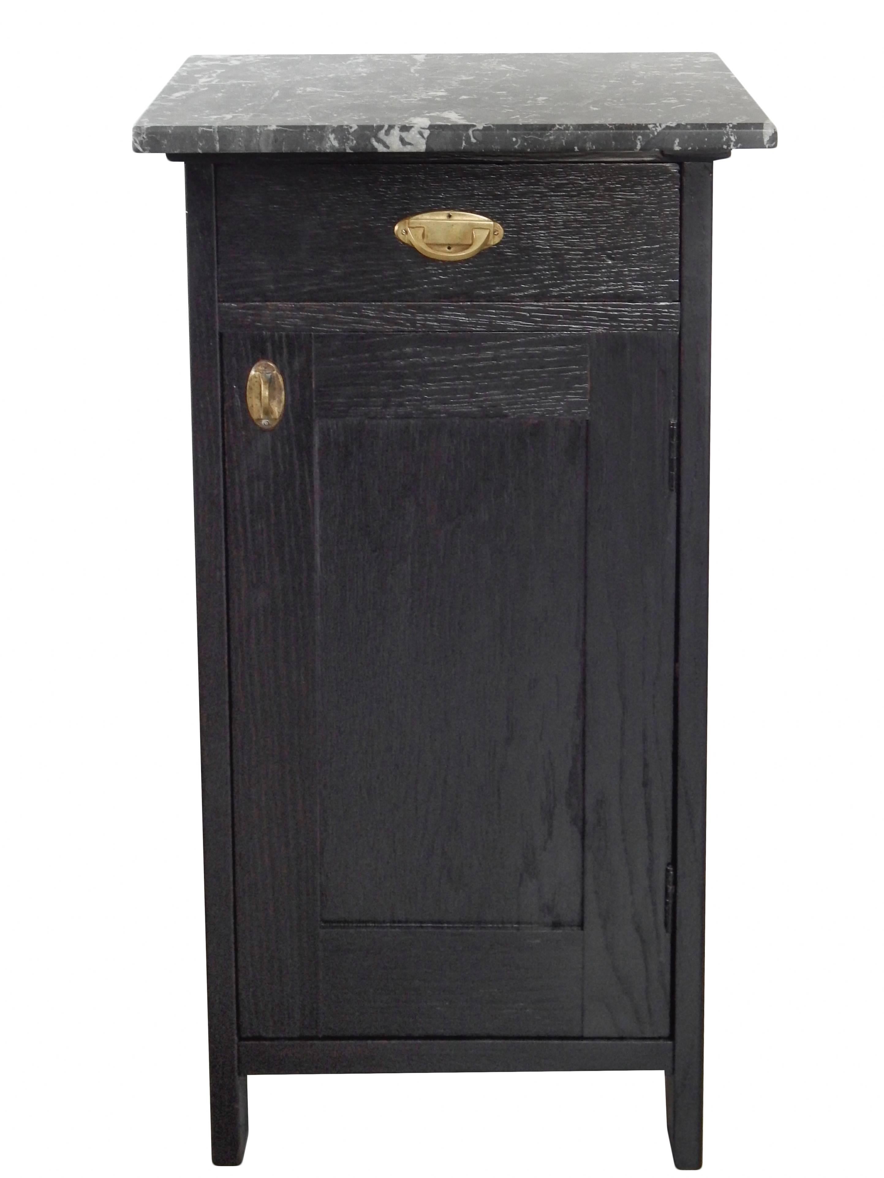 American Pair of Ebonized Marble-Top Nightstands For Sale