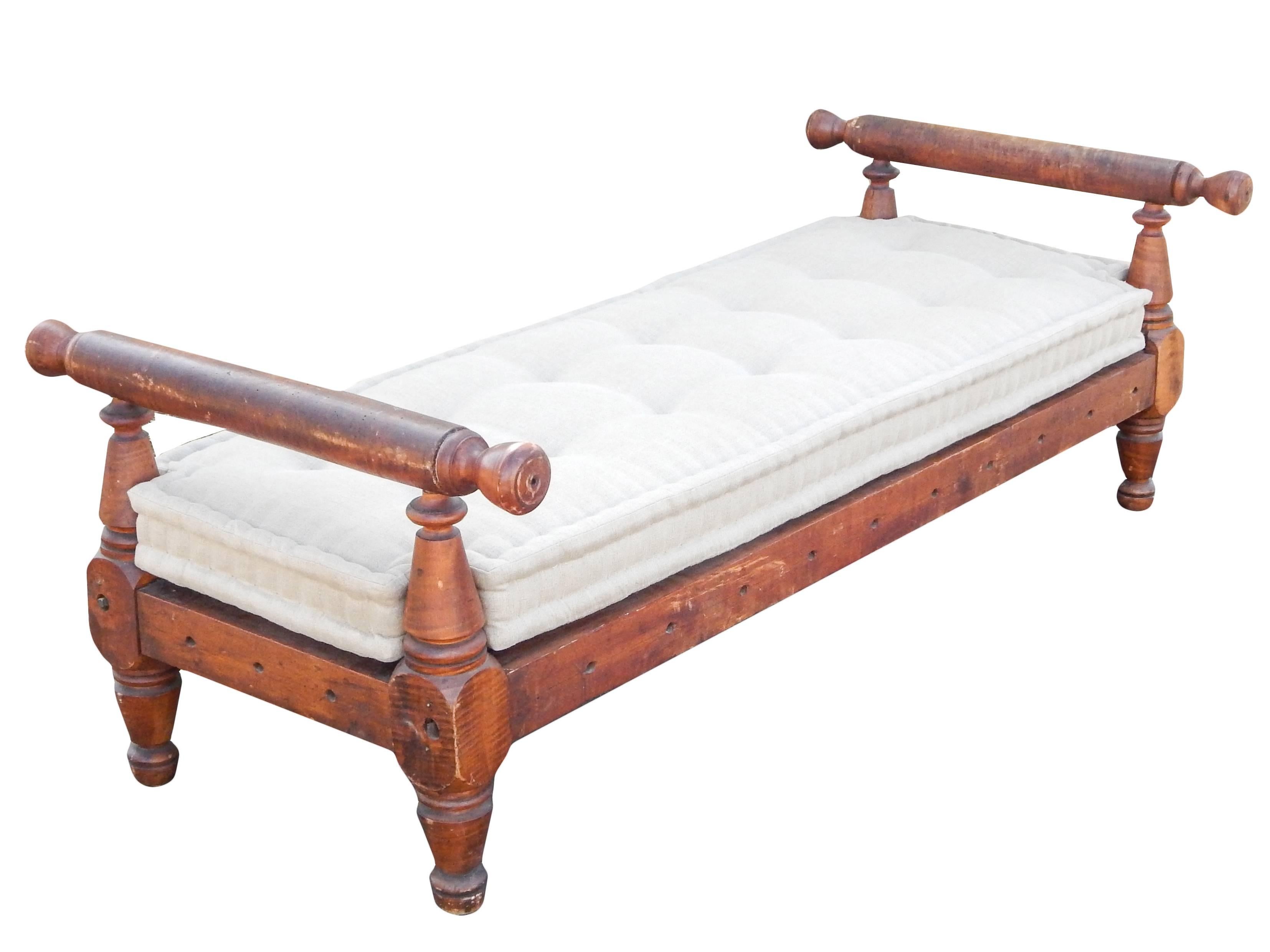 American Antique Workman’S Bed with Custom French Mattress For Sale