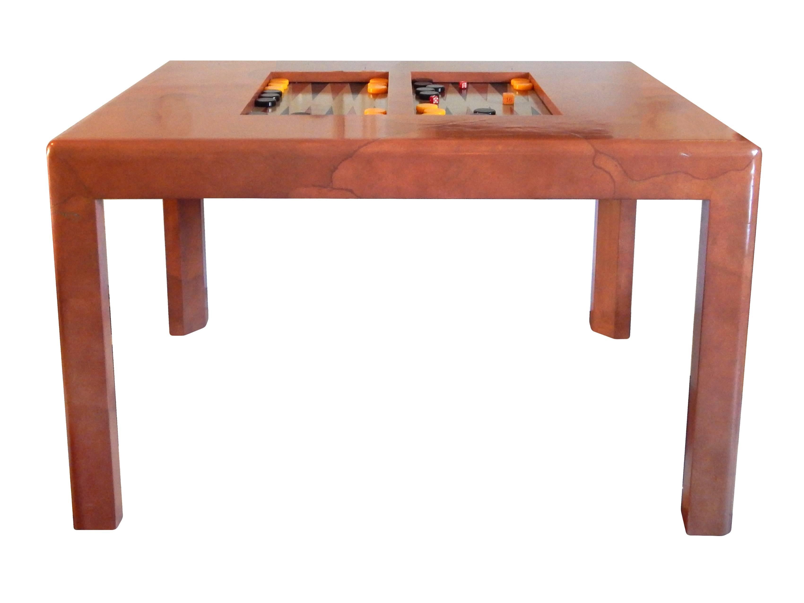 Karl Springer  backgammon table in saddle colored goatskin.