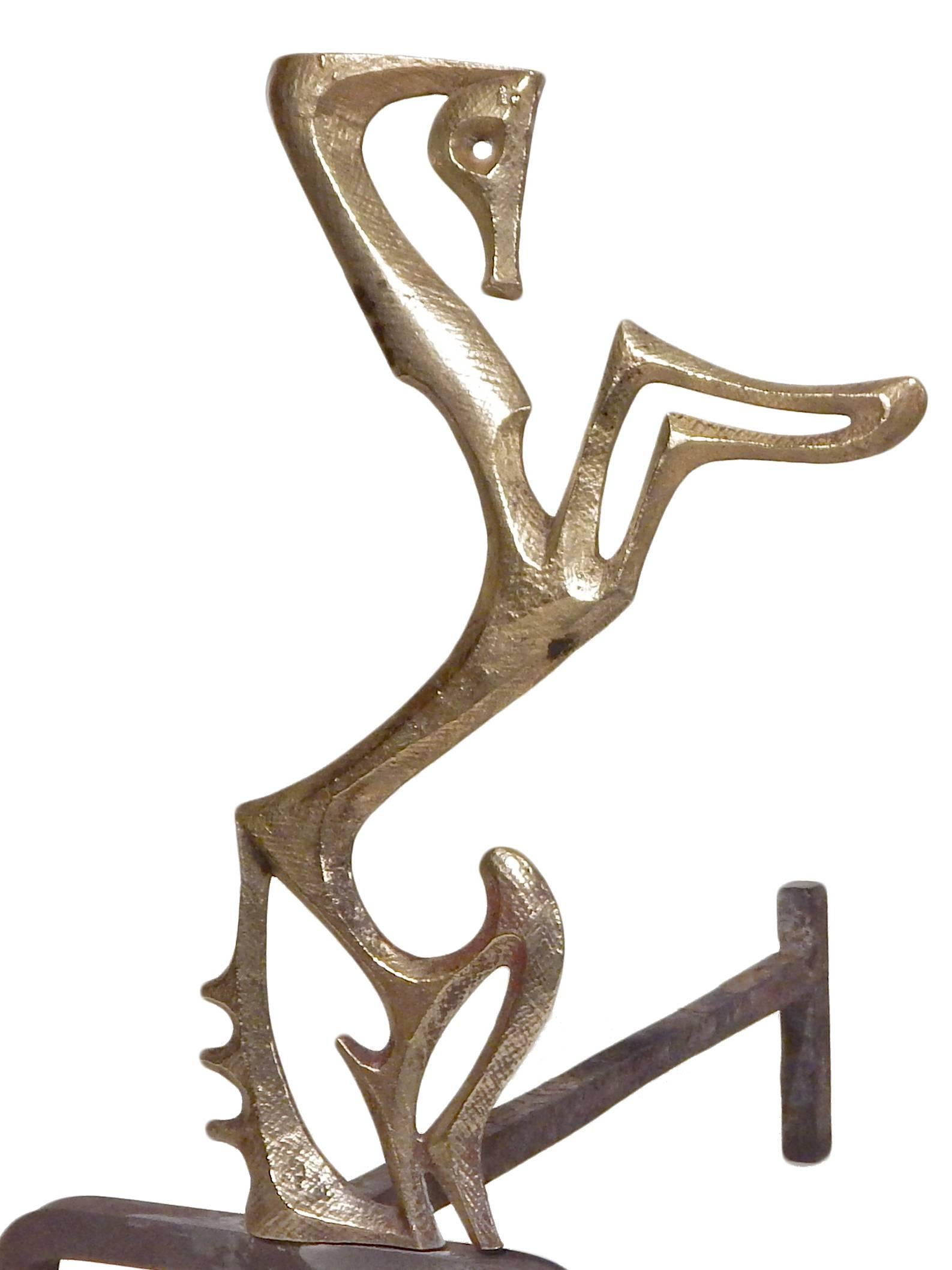 20th Century Rare Frederick Weinberg Horse Andirons For Sale