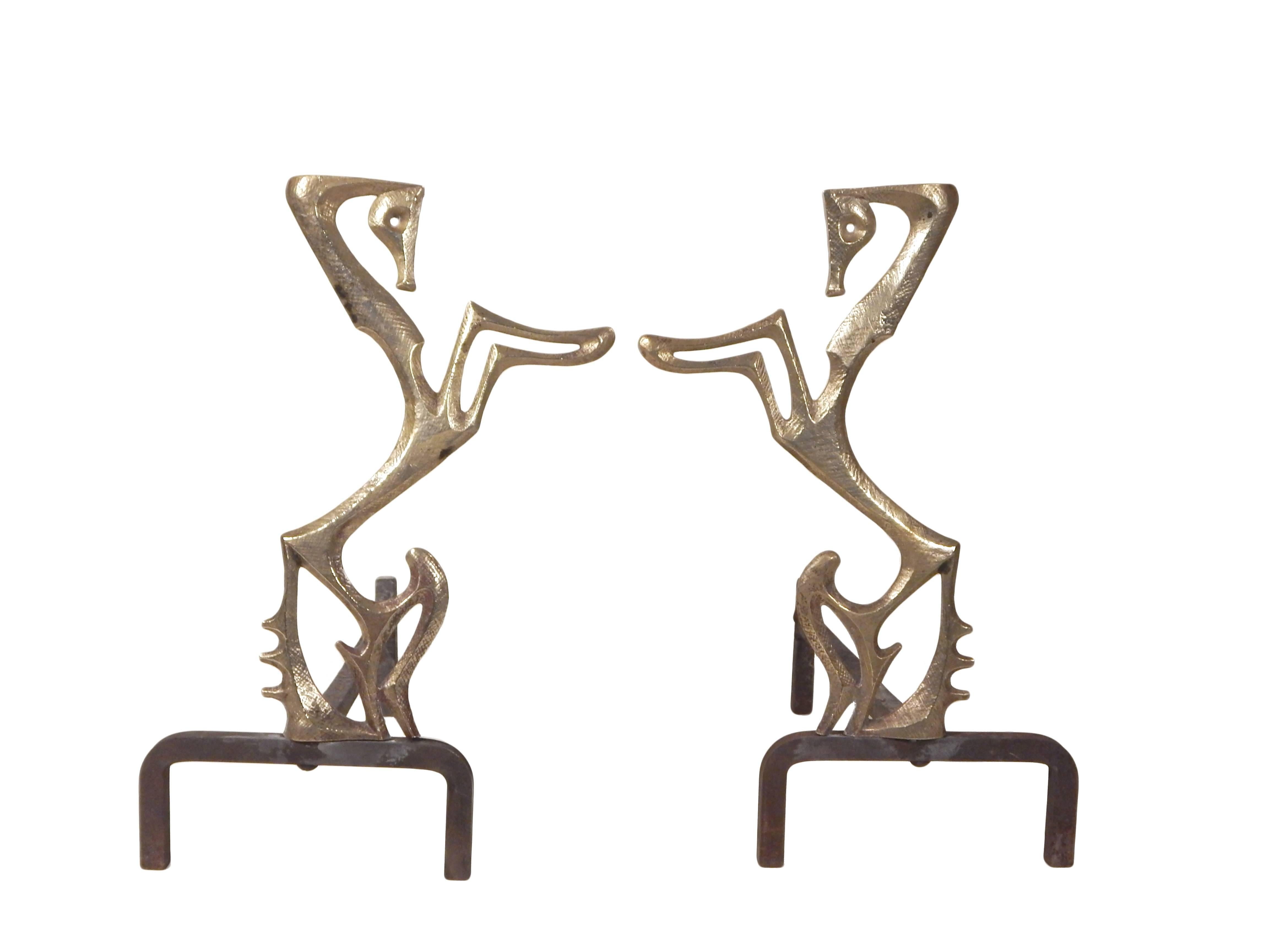 Rare pair of Frederick Weinberg horse form andirons.