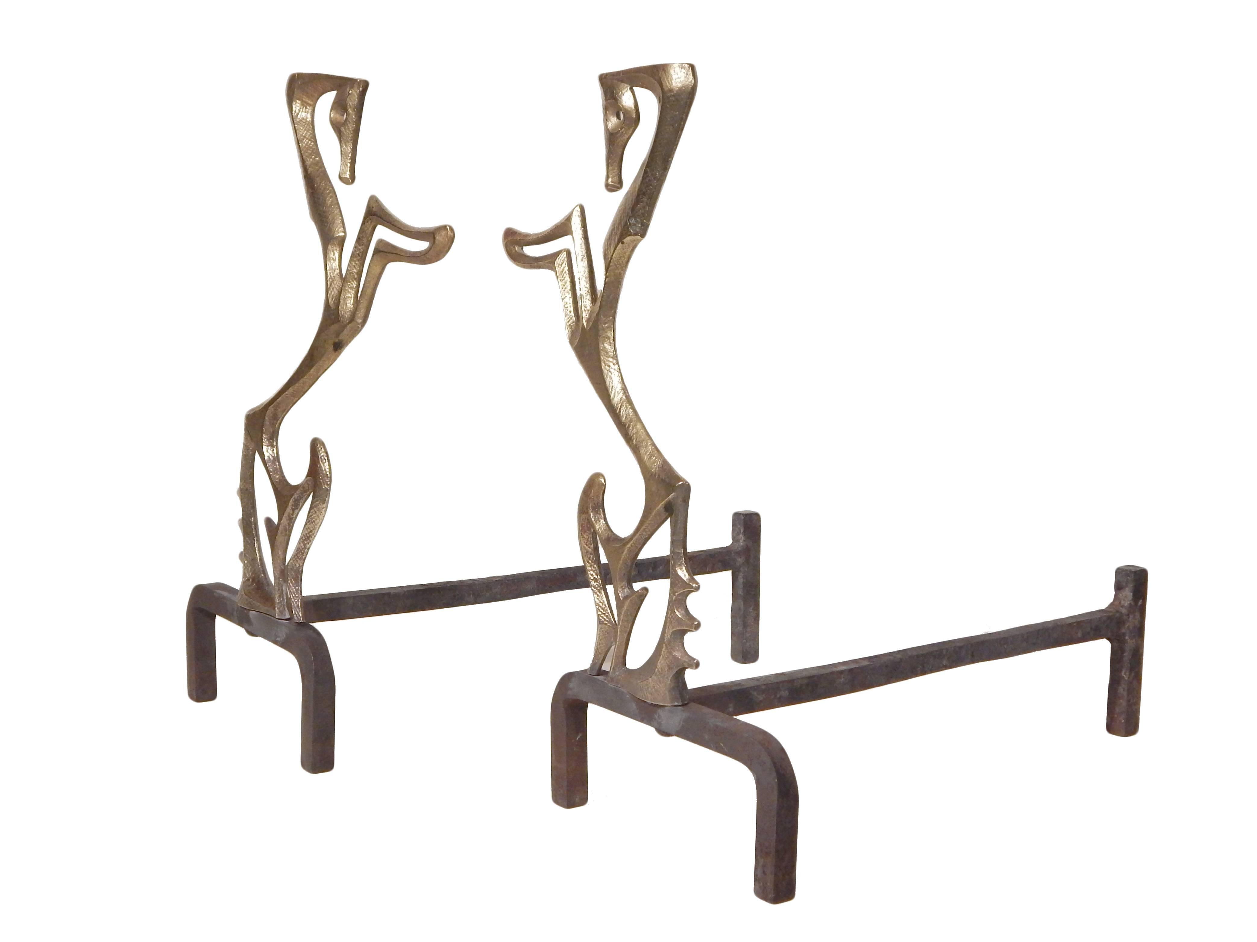 North American Rare Frederick Weinberg Horse Andirons For Sale