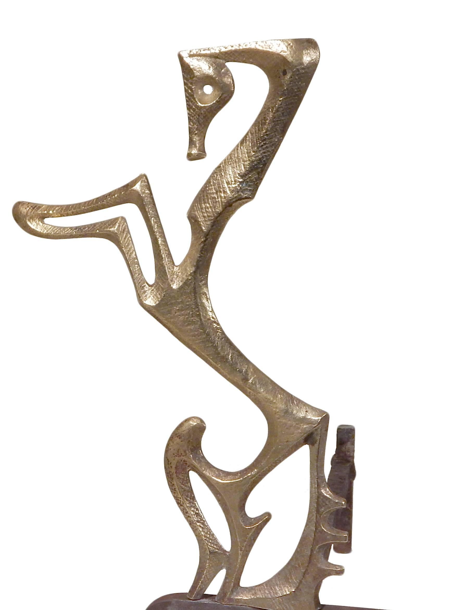 Brass Rare Frederick Weinberg Horse Andirons For Sale