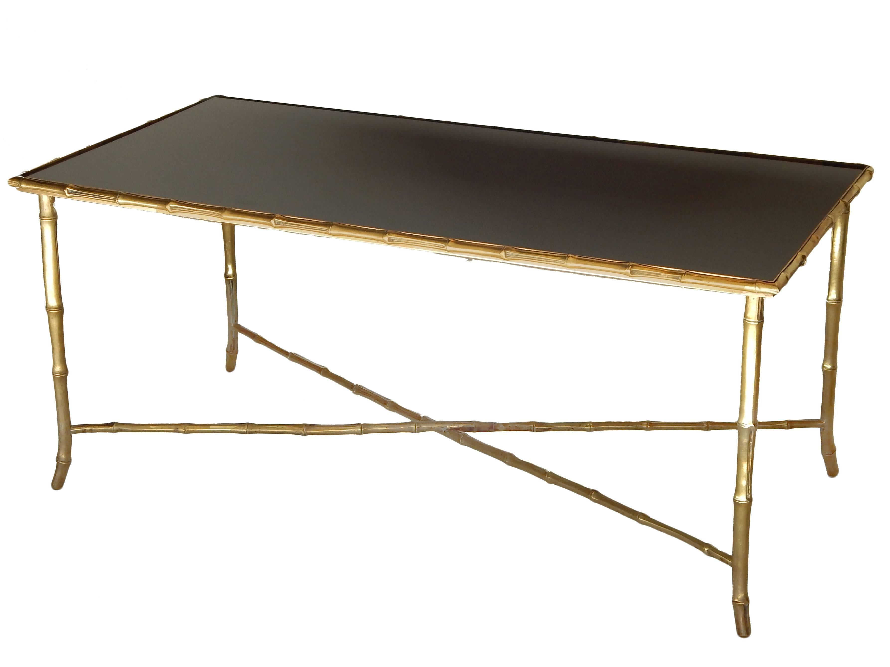Brass Bagues Style Faux Bamboo Coffee Table In Good Condition For Sale In Bridgehampton, NY