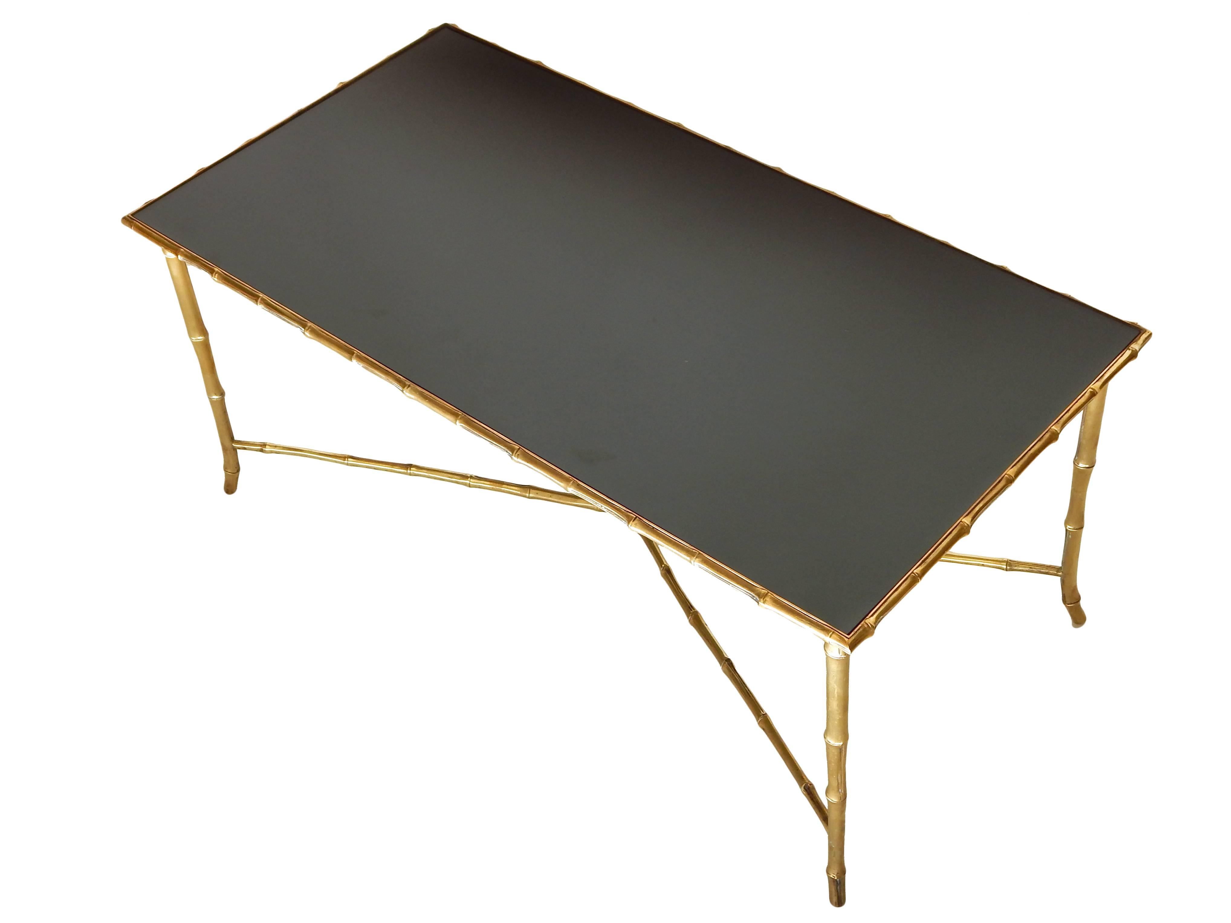 20th Century Brass Bagues Style Faux Bamboo Coffee Table For Sale
