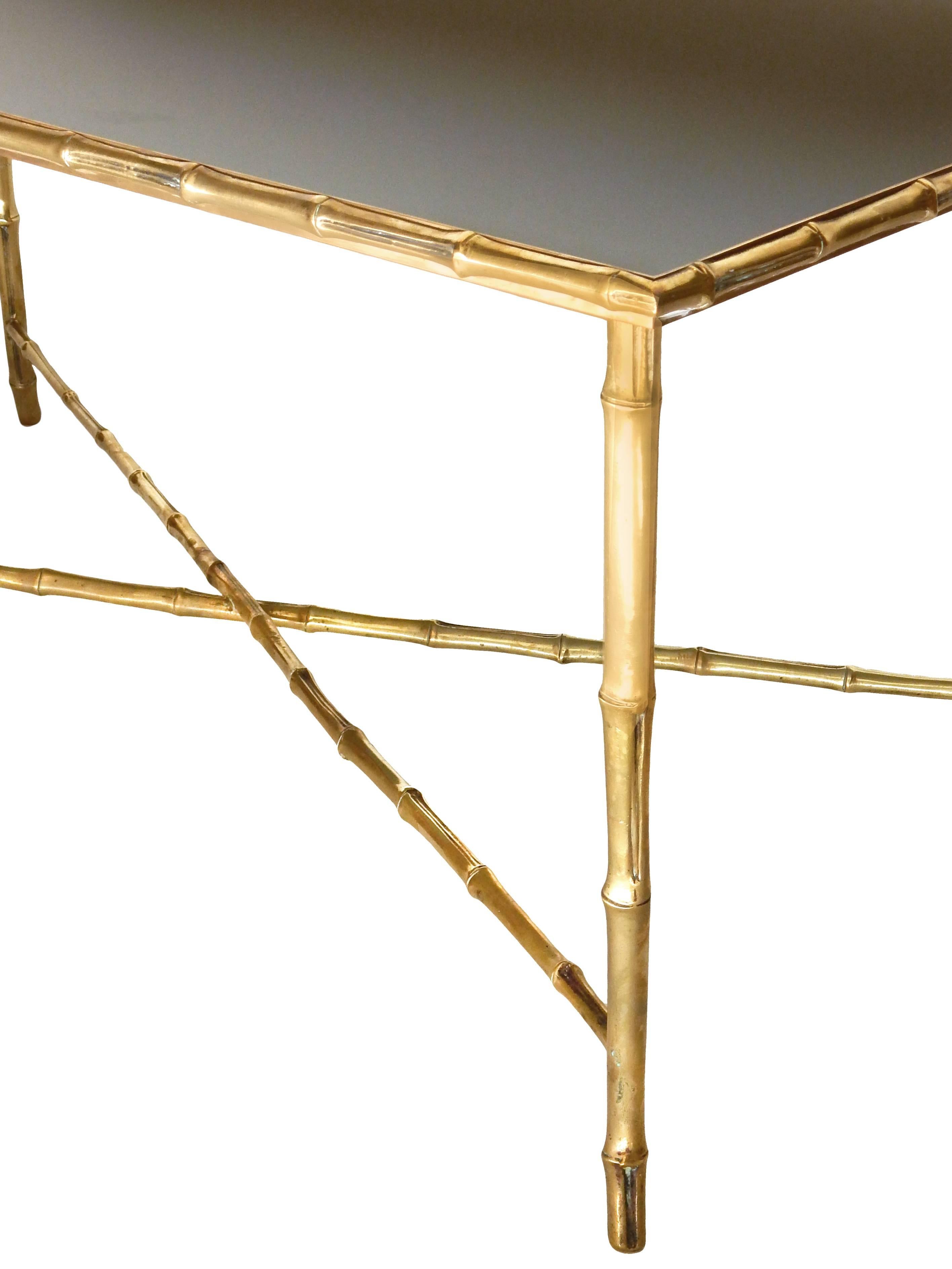 Brass Bagues Style Faux Bamboo Coffee Table For Sale 1