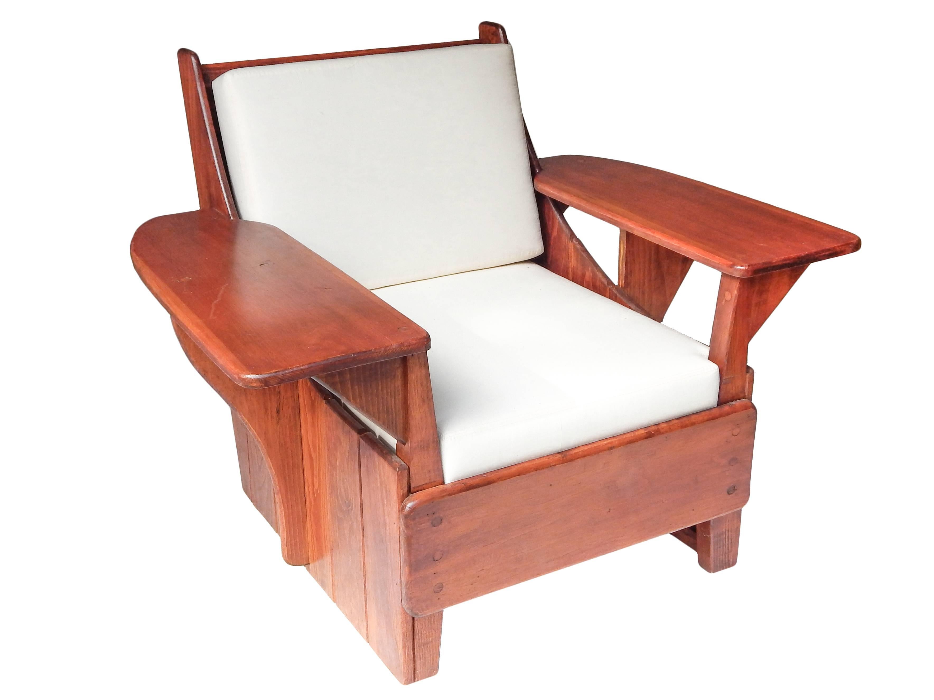 Rare pair of Old Hickory wooden cabin chairs with great presence. Cushions are new in muslin, ready for fabric.