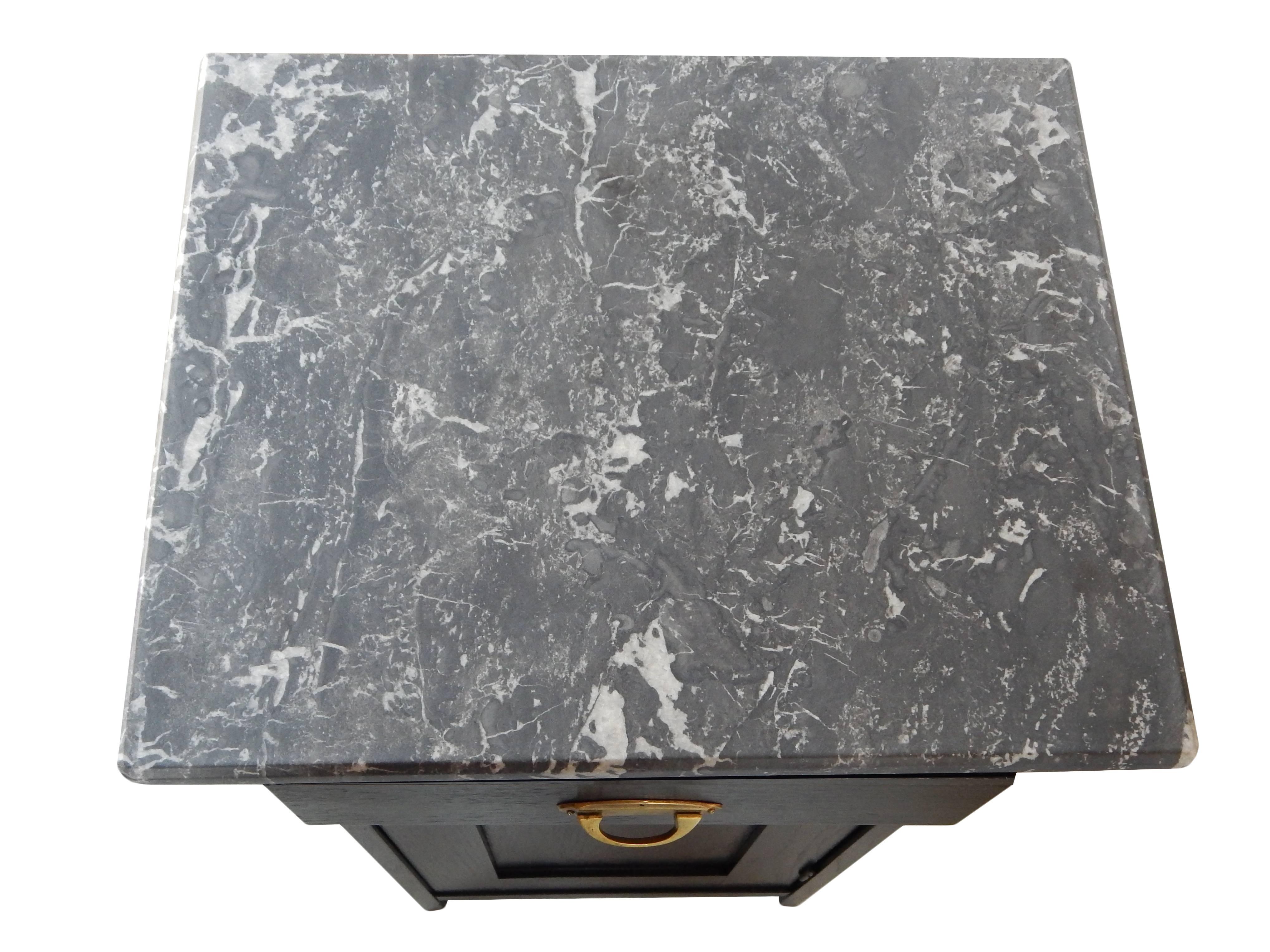 Pair of Ebonized Marble-Top Nightstands For Sale 4