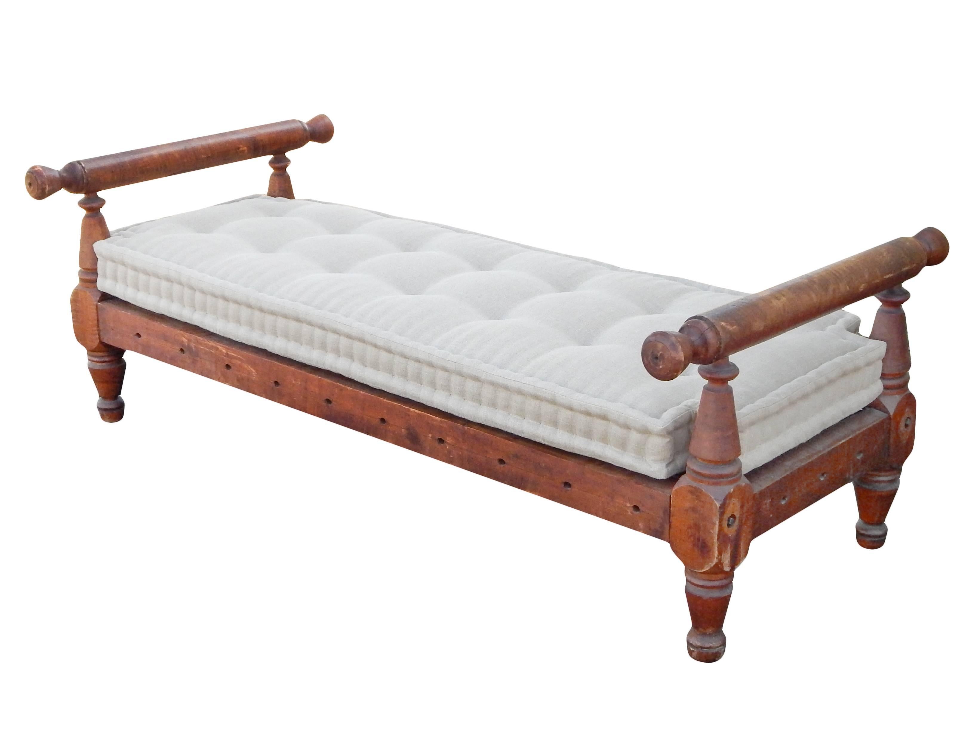 19th Century Antique Workman’S Bed with Custom French Mattress For Sale