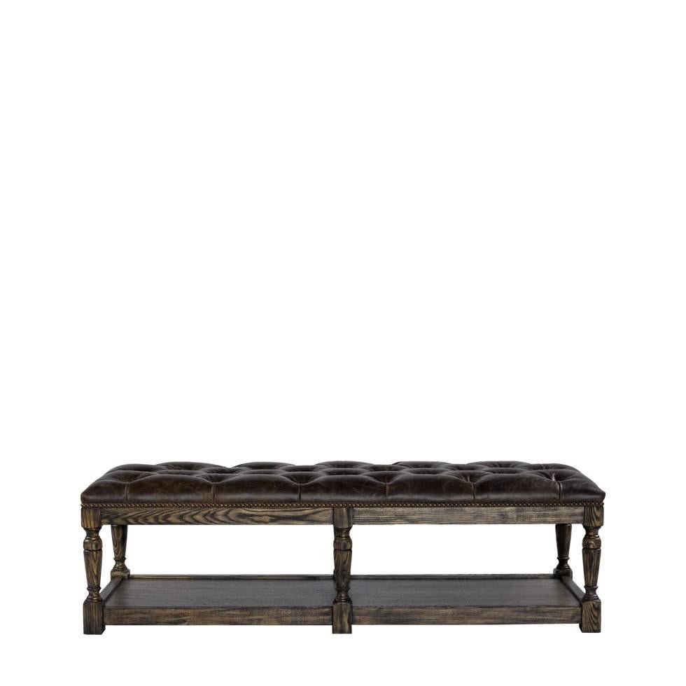 Rectangular Leather Tufted Bench For Sale