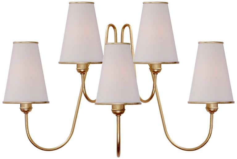 Gilded Medium Wall Sconce with Linen Shades For Sale at 1stdibs