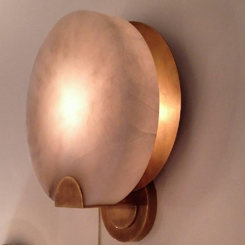 Contemporary Round Alabaster Sconce For Sale