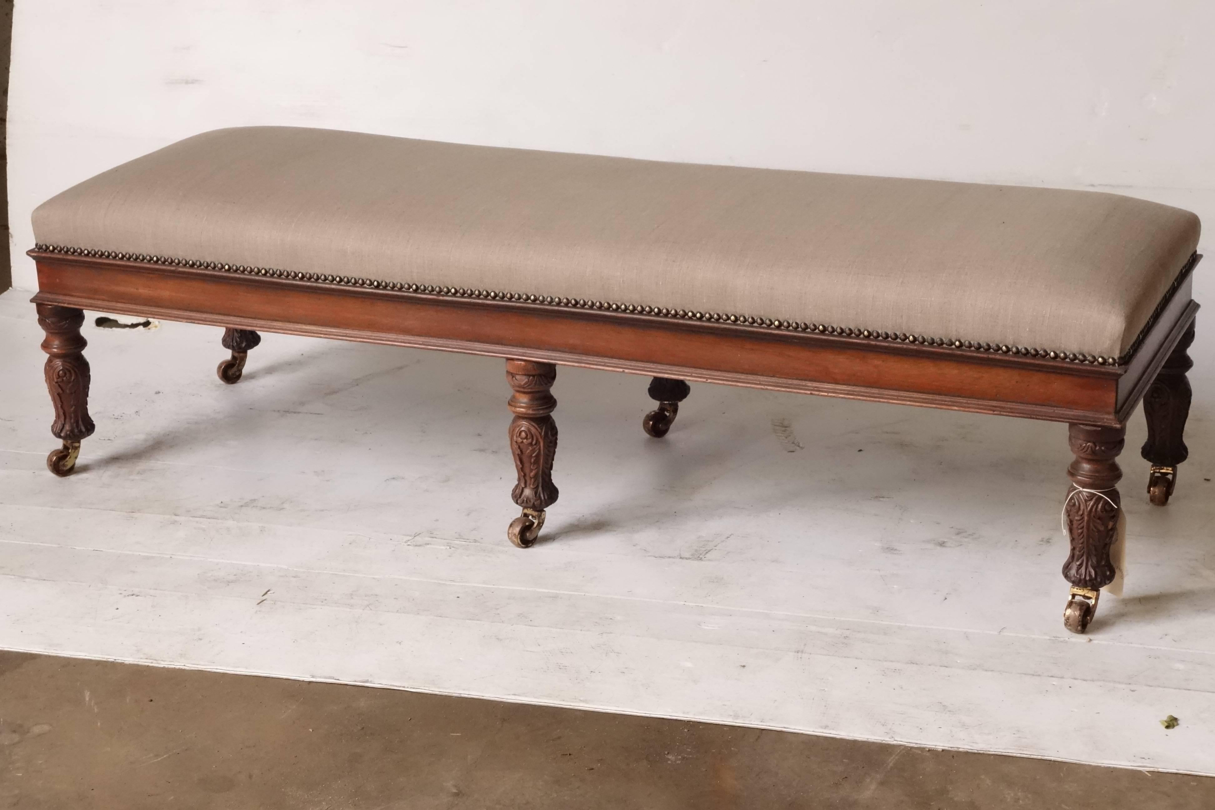 19th Century Antique Bench on Casters