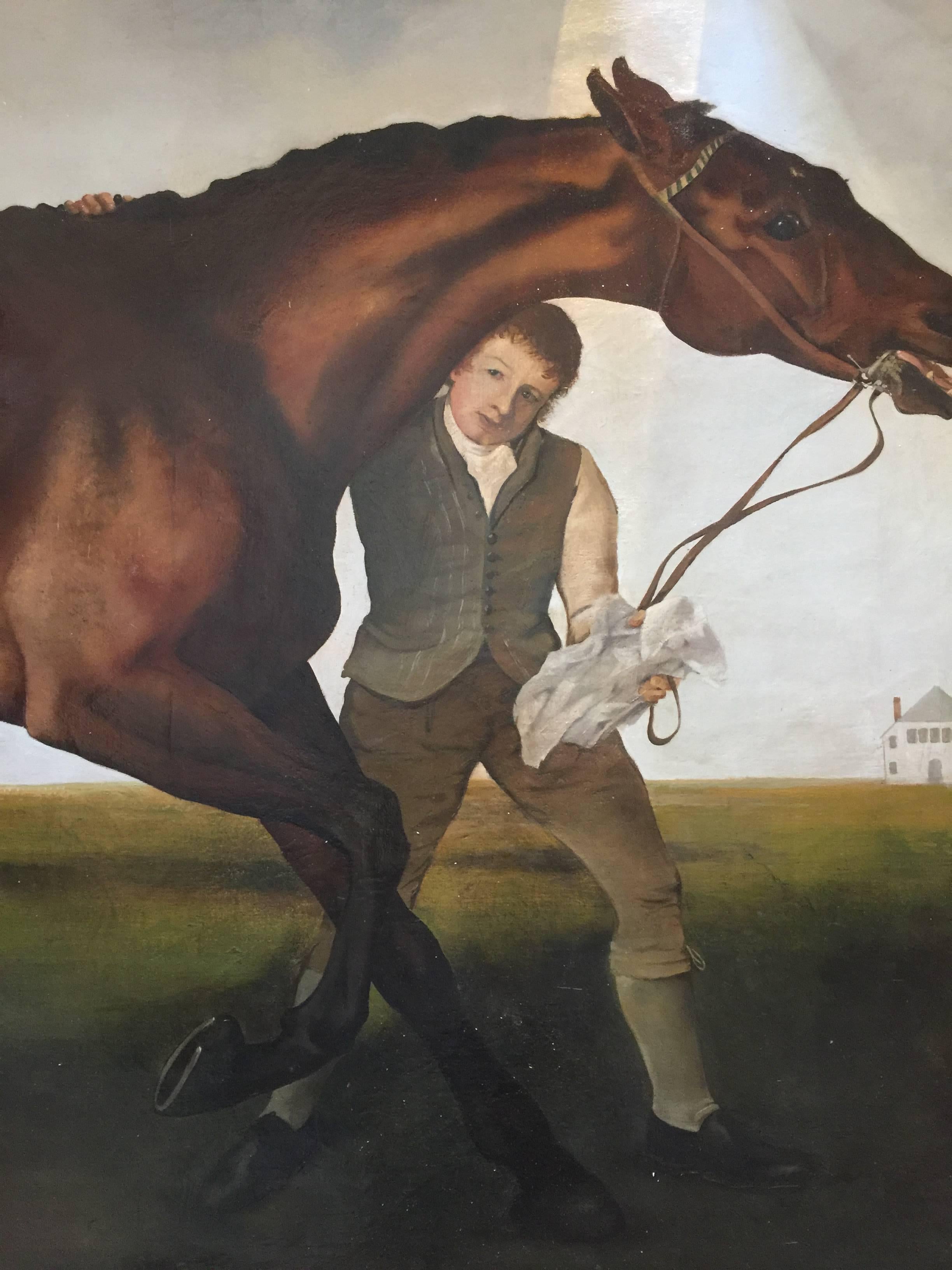 Large Equestrian Oil Painting after George Stubbs In Good Condition For Sale In Bridgehampton, NY