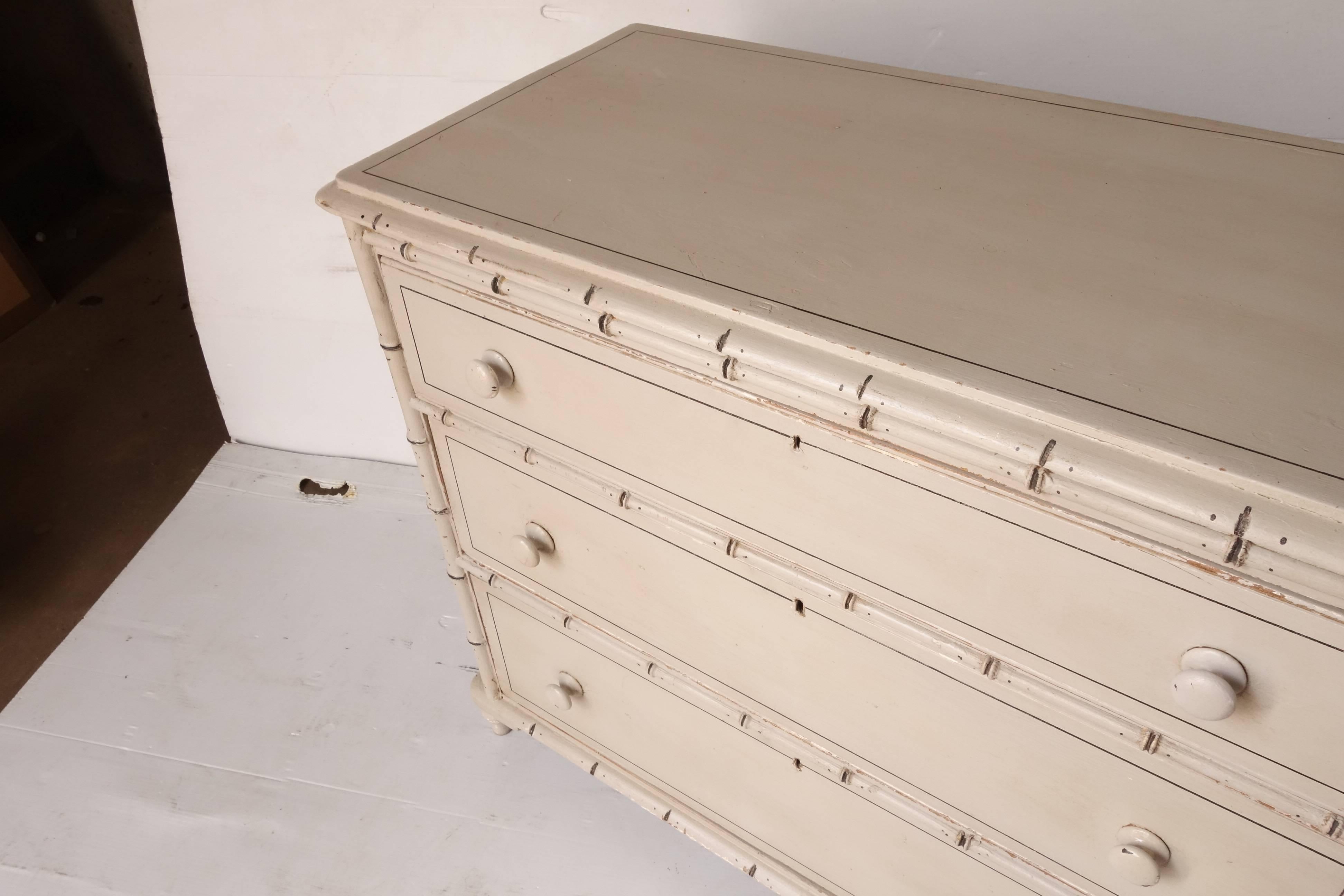 French painted dresser in faux bamboo style with later painted finish.
