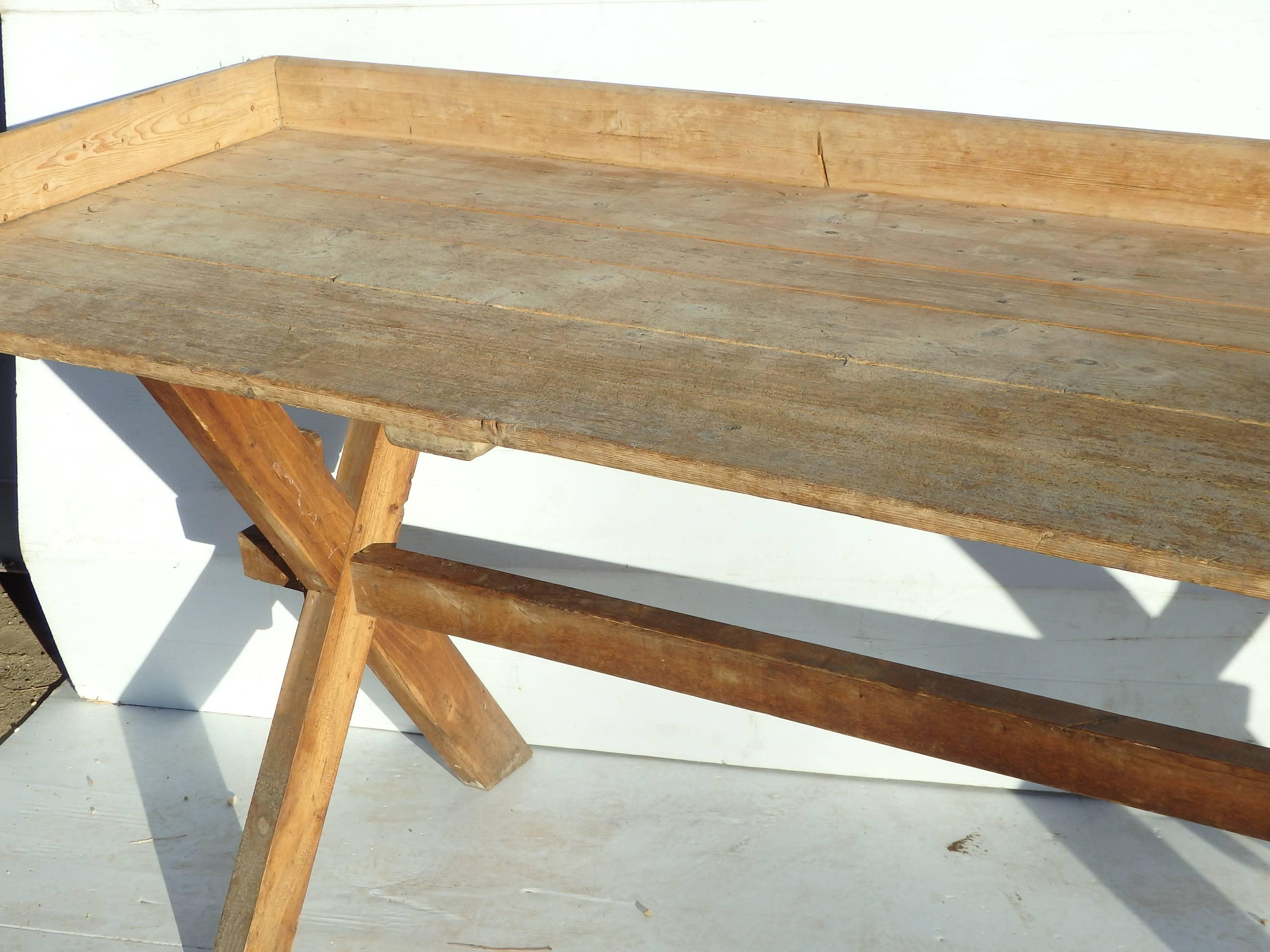 Hungarian Large pine Trestle Table For Sale