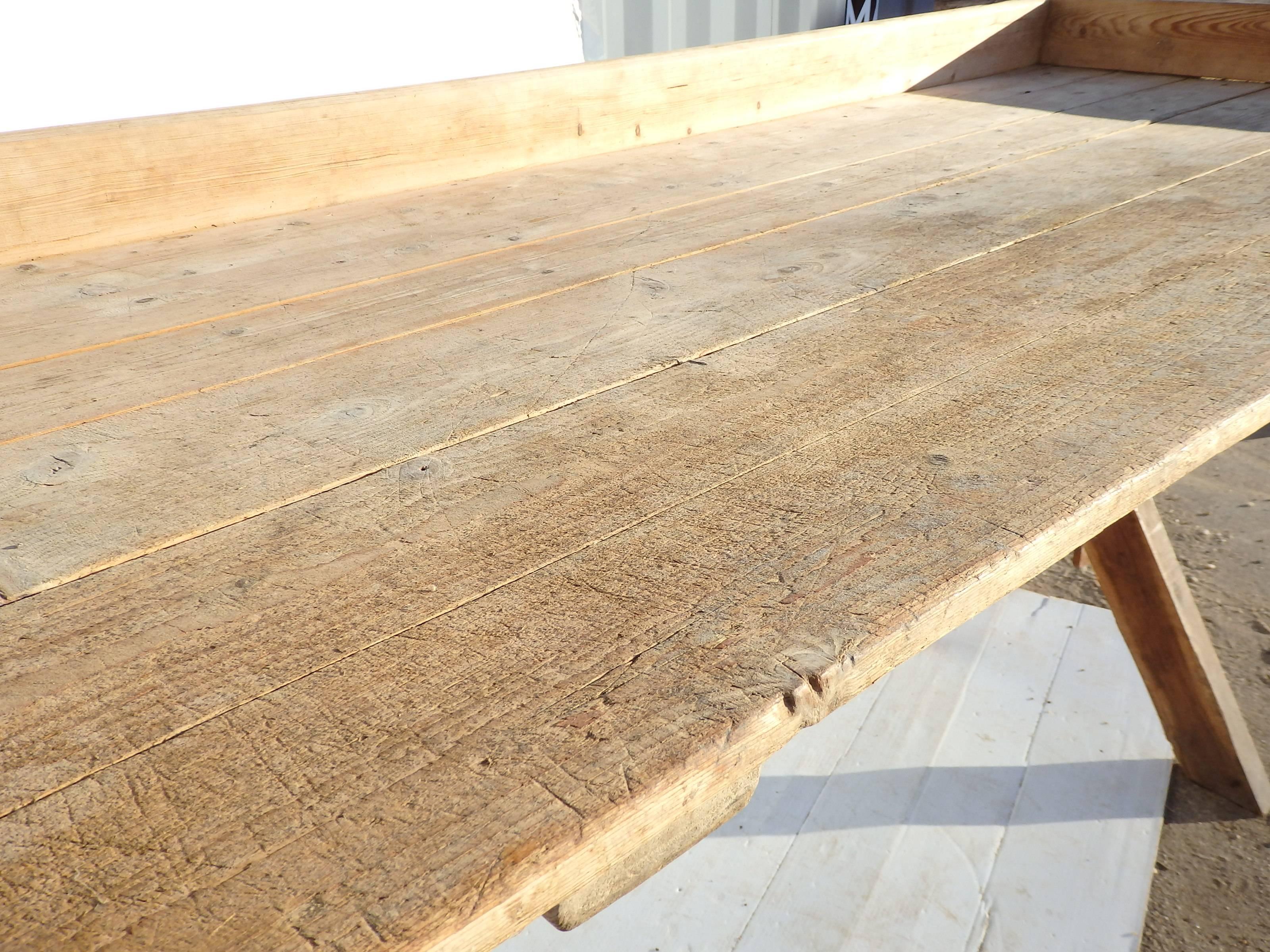 19th Century Large pine Trestle Table For Sale