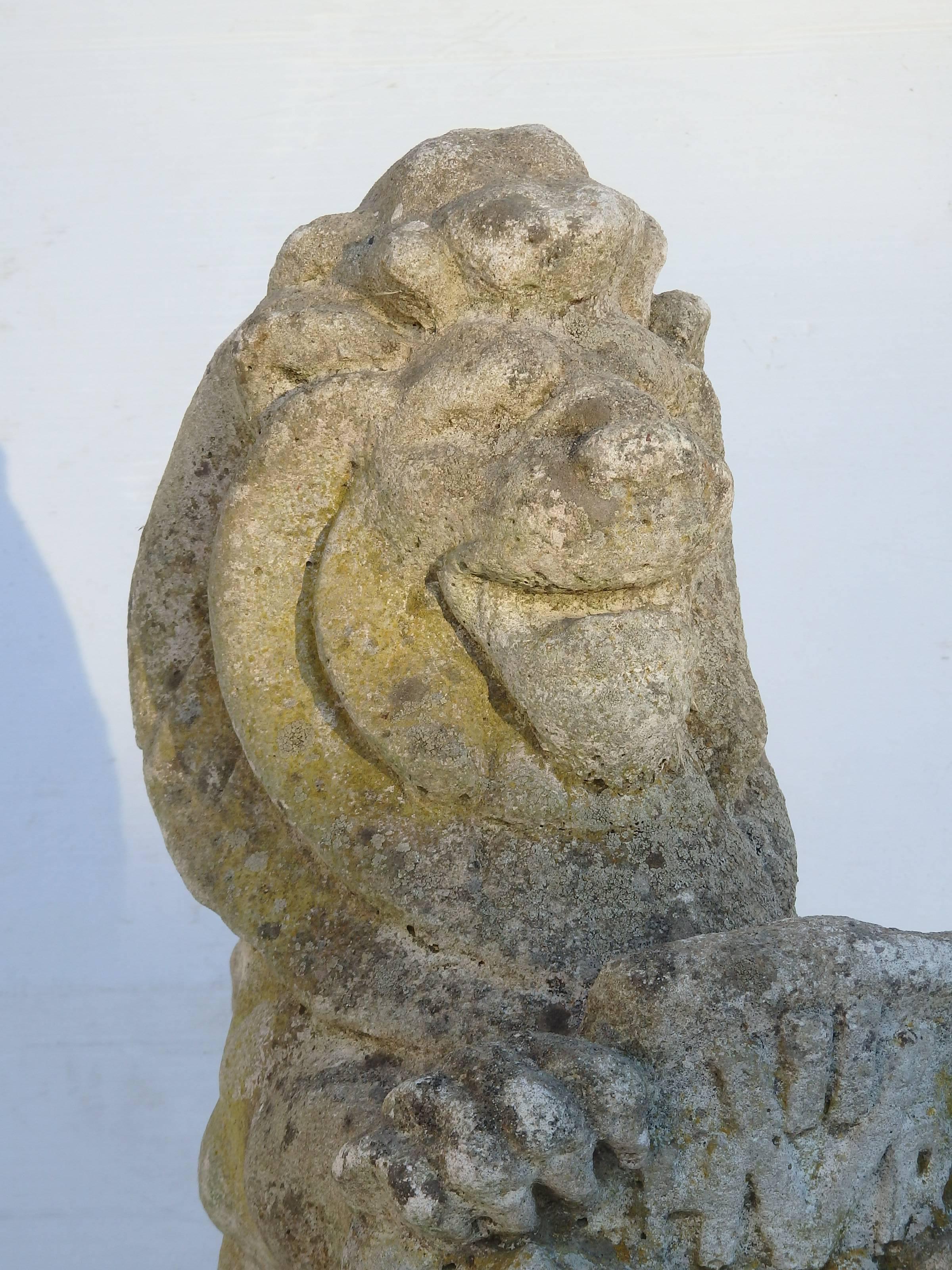Pair English Stone Lions In Good Condition For Sale In Bridgehampton, NY