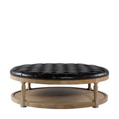 Round Tufted Leather Coffee Ottoman