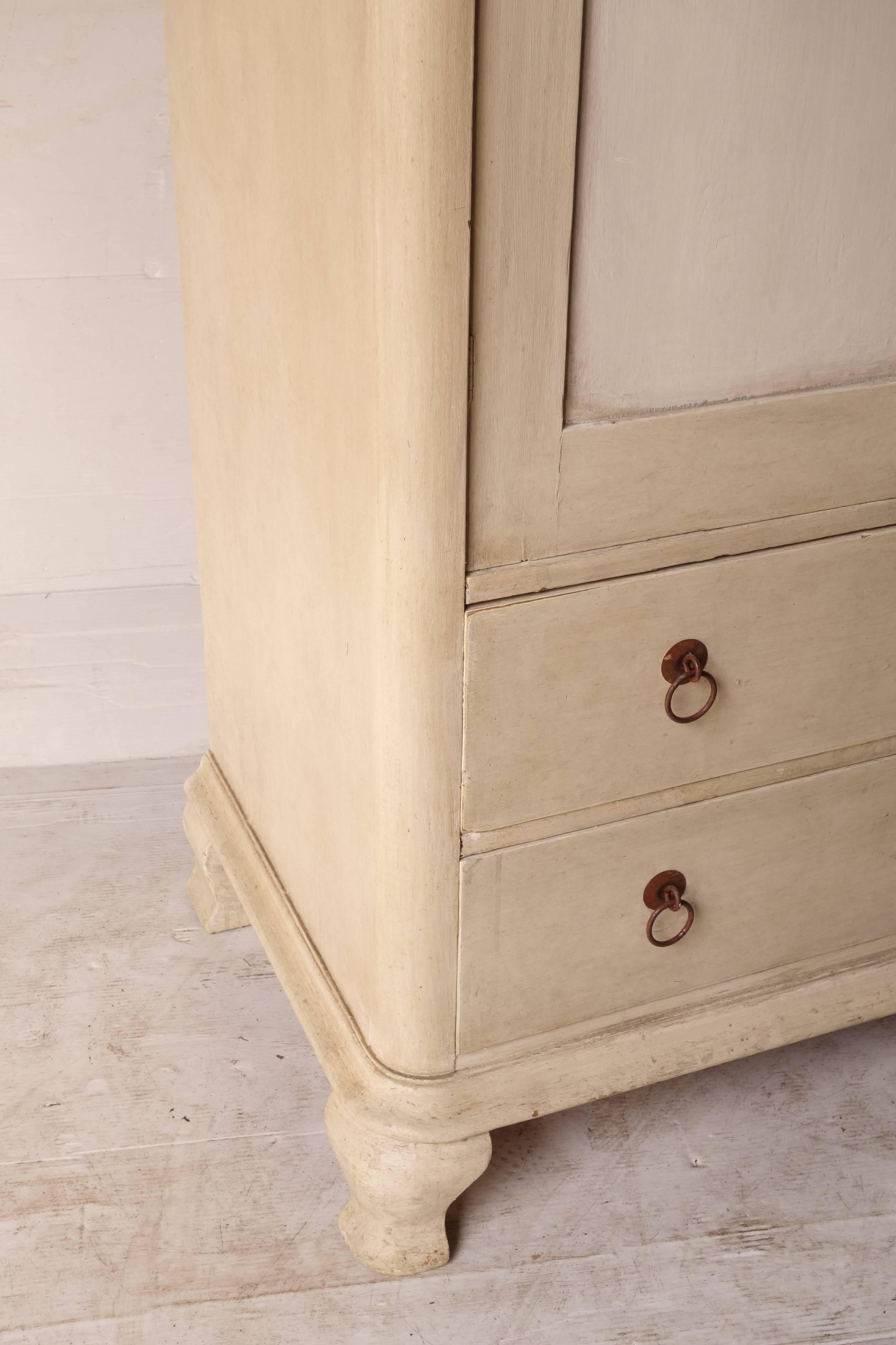 Painted French, circa 1920 Armoire with two drawers at base.