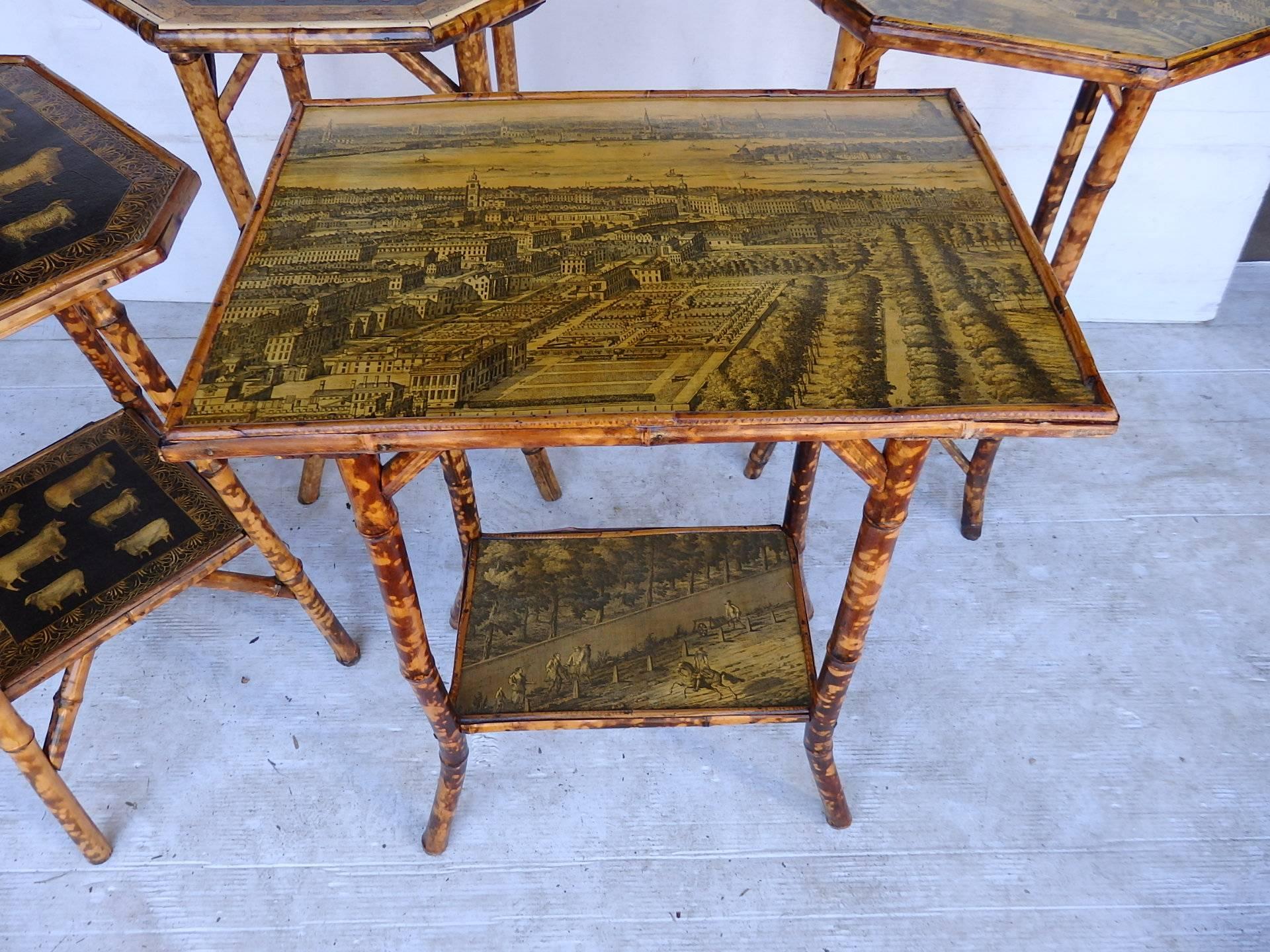 European Bamboo Tables with Decoupage For Sale