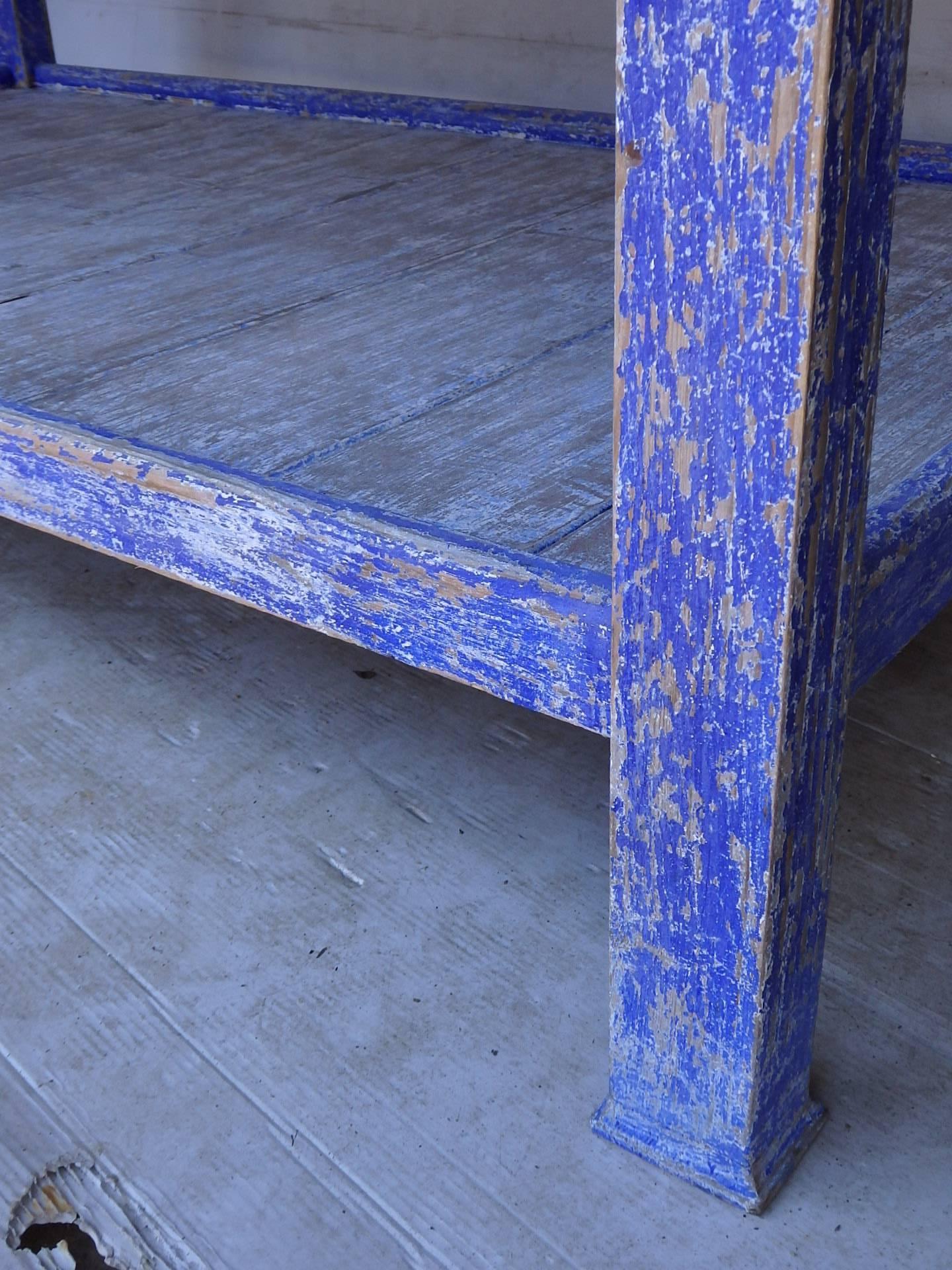 European Blue Painted Work Table For Sale