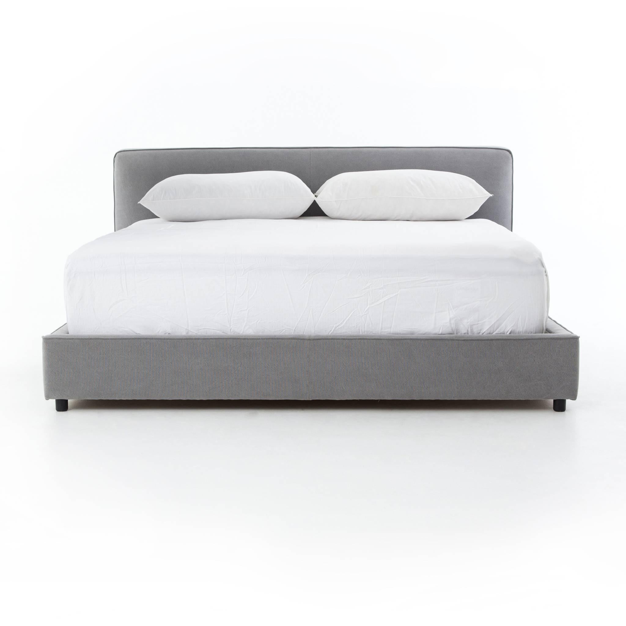 Upholstered bed in King and Queen low profile luxury. Modern Italian styling is both substantial and plush, with clean lines that make a dramatically comfortable statement.
Can be used with or without a box spring.
King $1750.00. Measures: 82.75 W