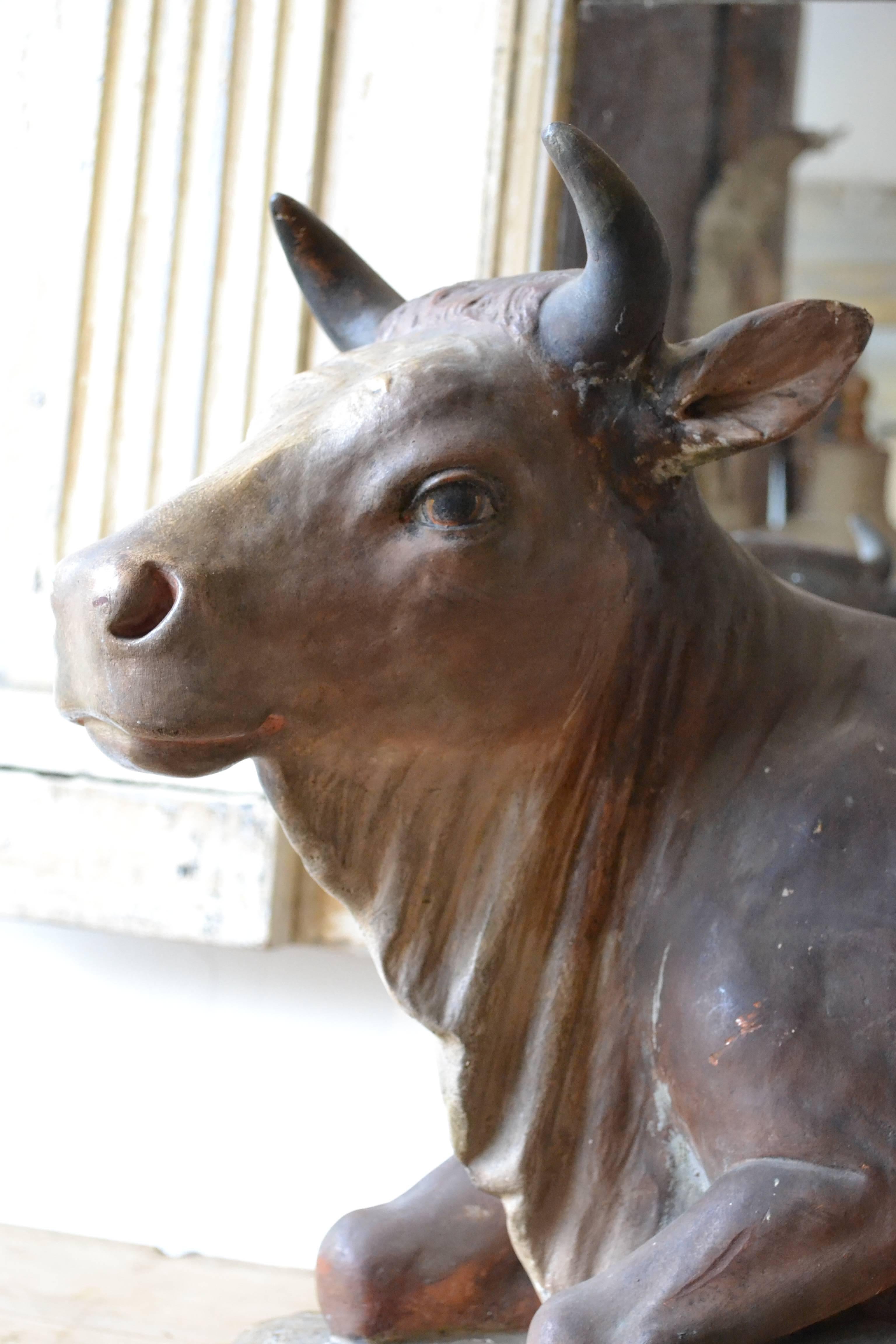 French 19th Century Cow in Plaster For Sale 1