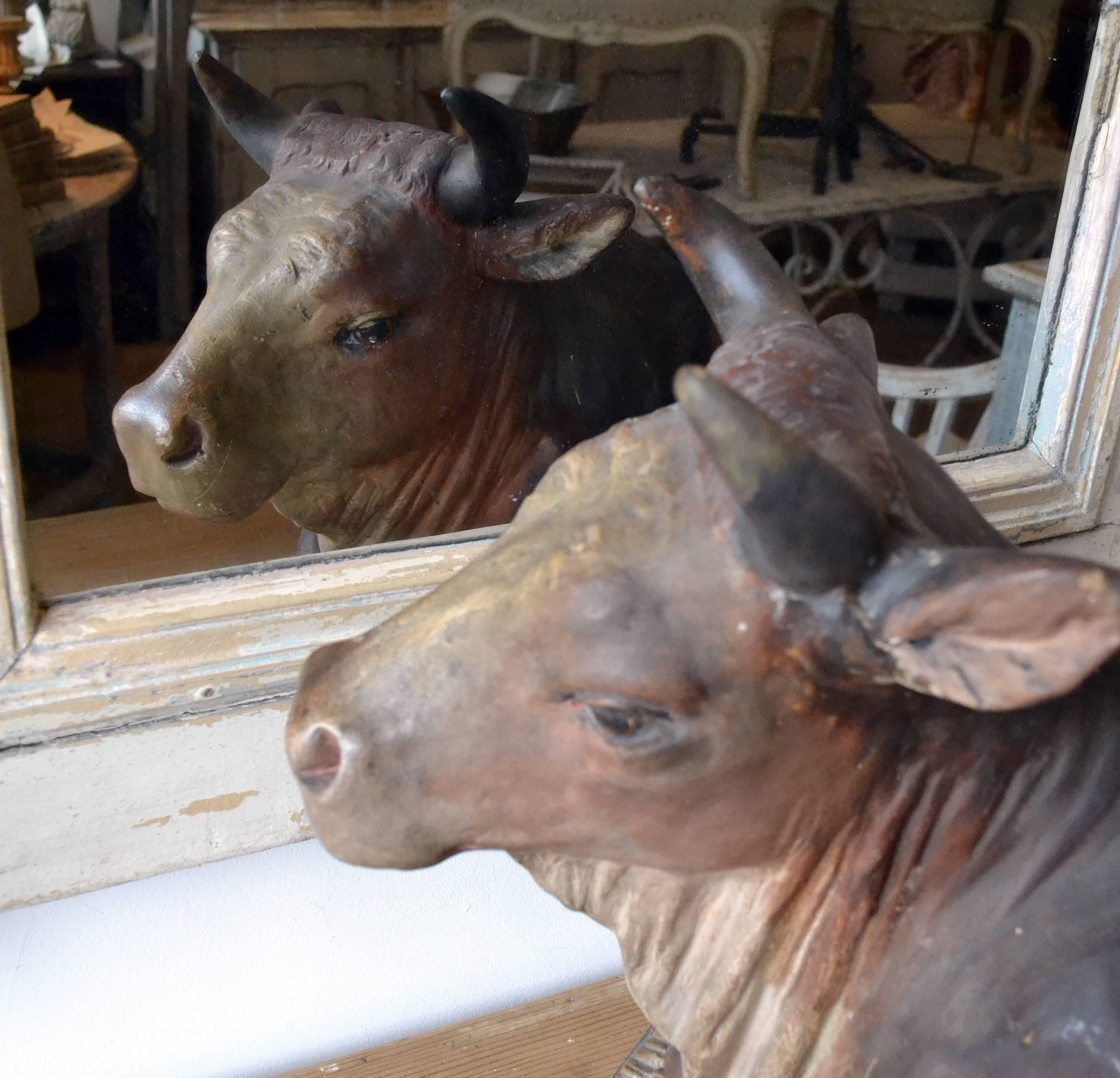 French 19th Century Cow in Plaster In Good Condition For Sale In Bridgehampton, NY
