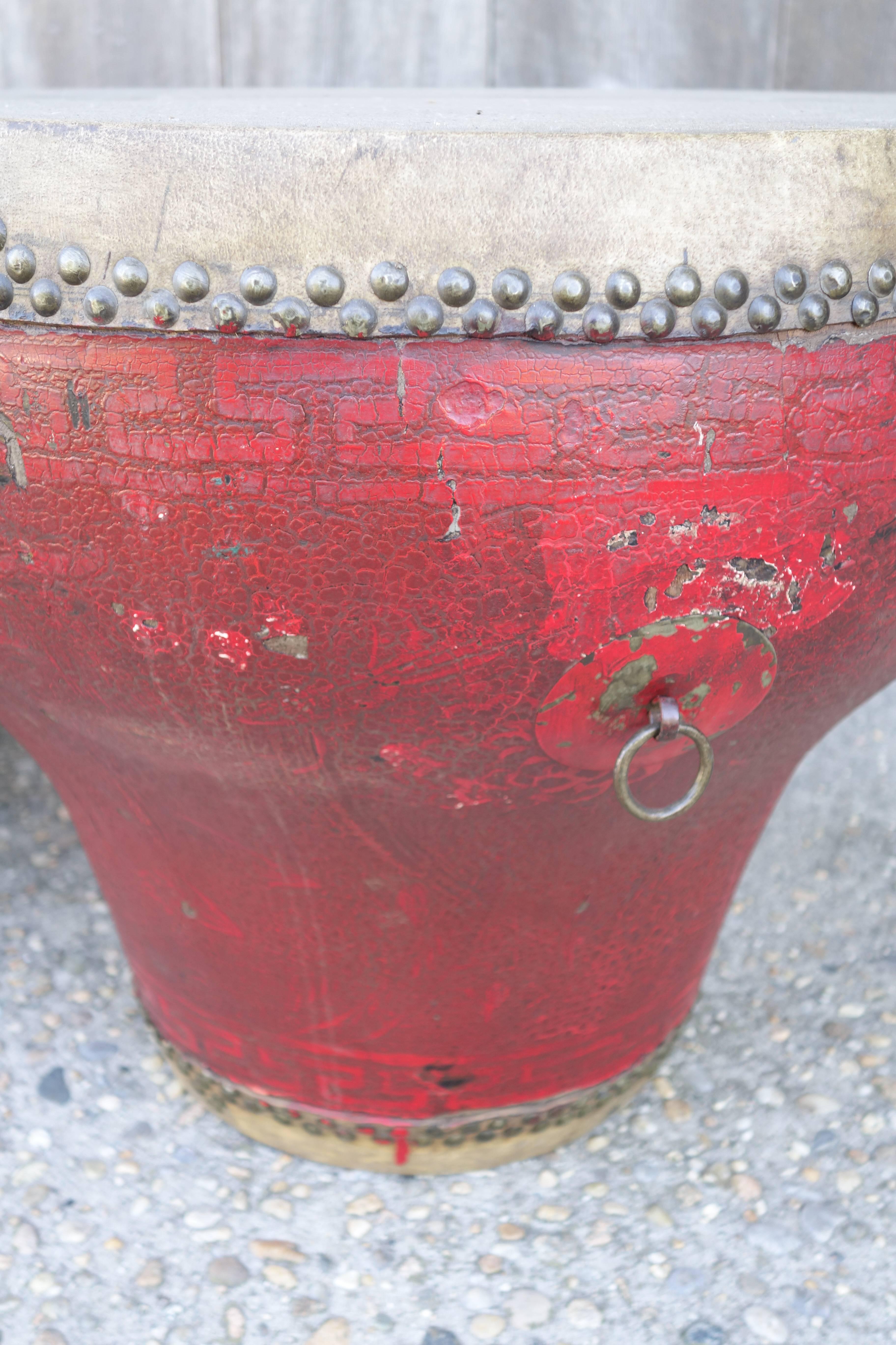 19th Century Red Chinese Drums, circa 1910 For Sale