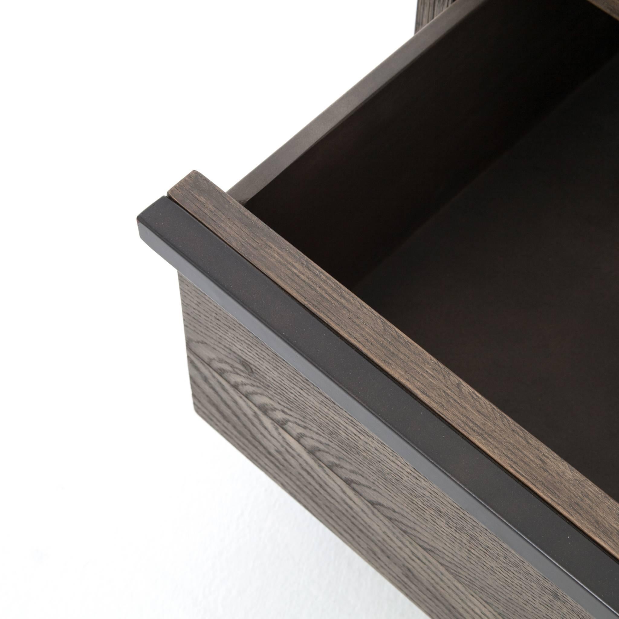 Earthy grey finish reclaimed oakwood nightstand, with drawer.