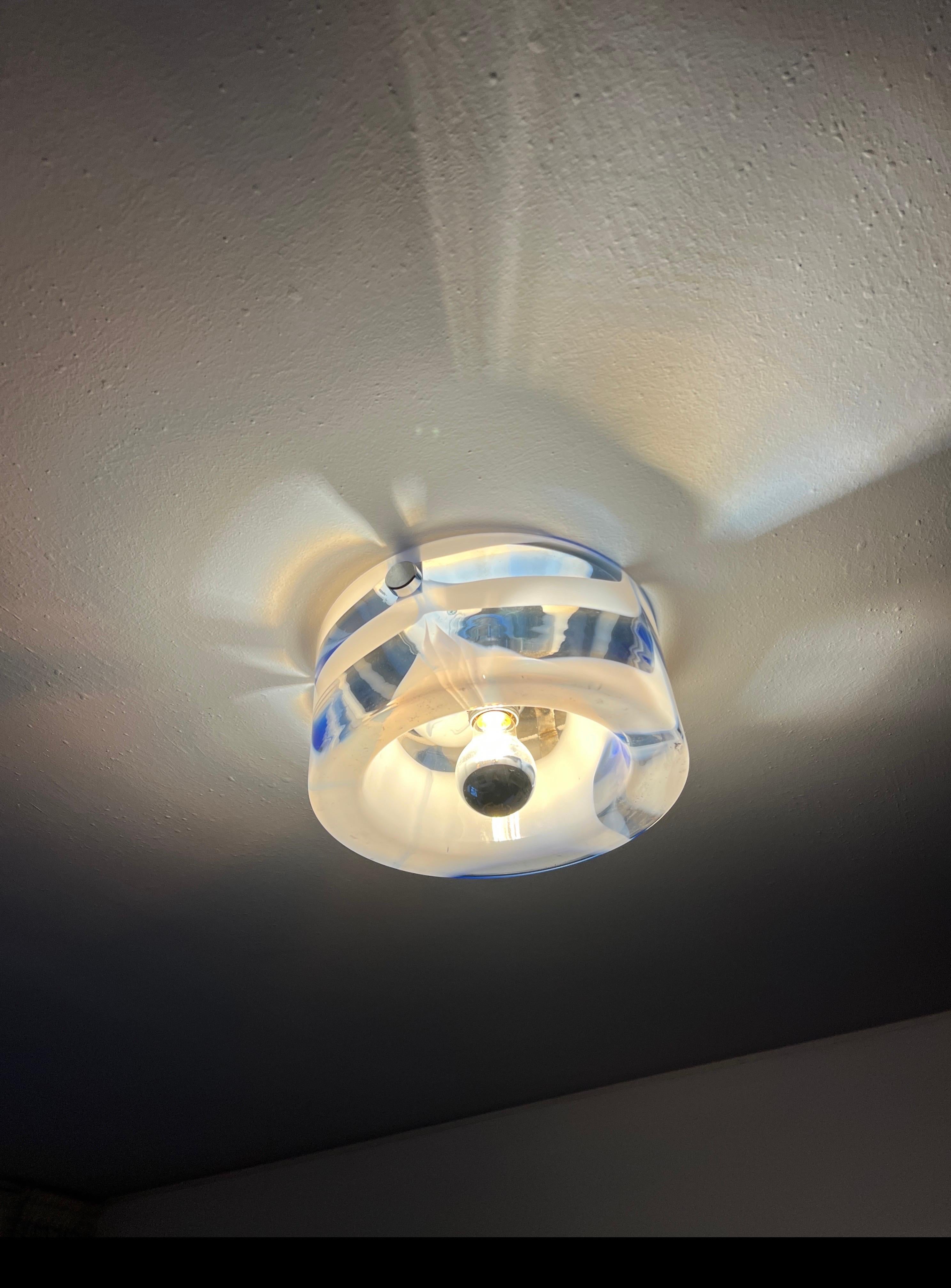 Late 20th Century Vintage Murano Glass Blue Wall Lamp/Sconce with Chromed Metal Screws and Bulb For Sale