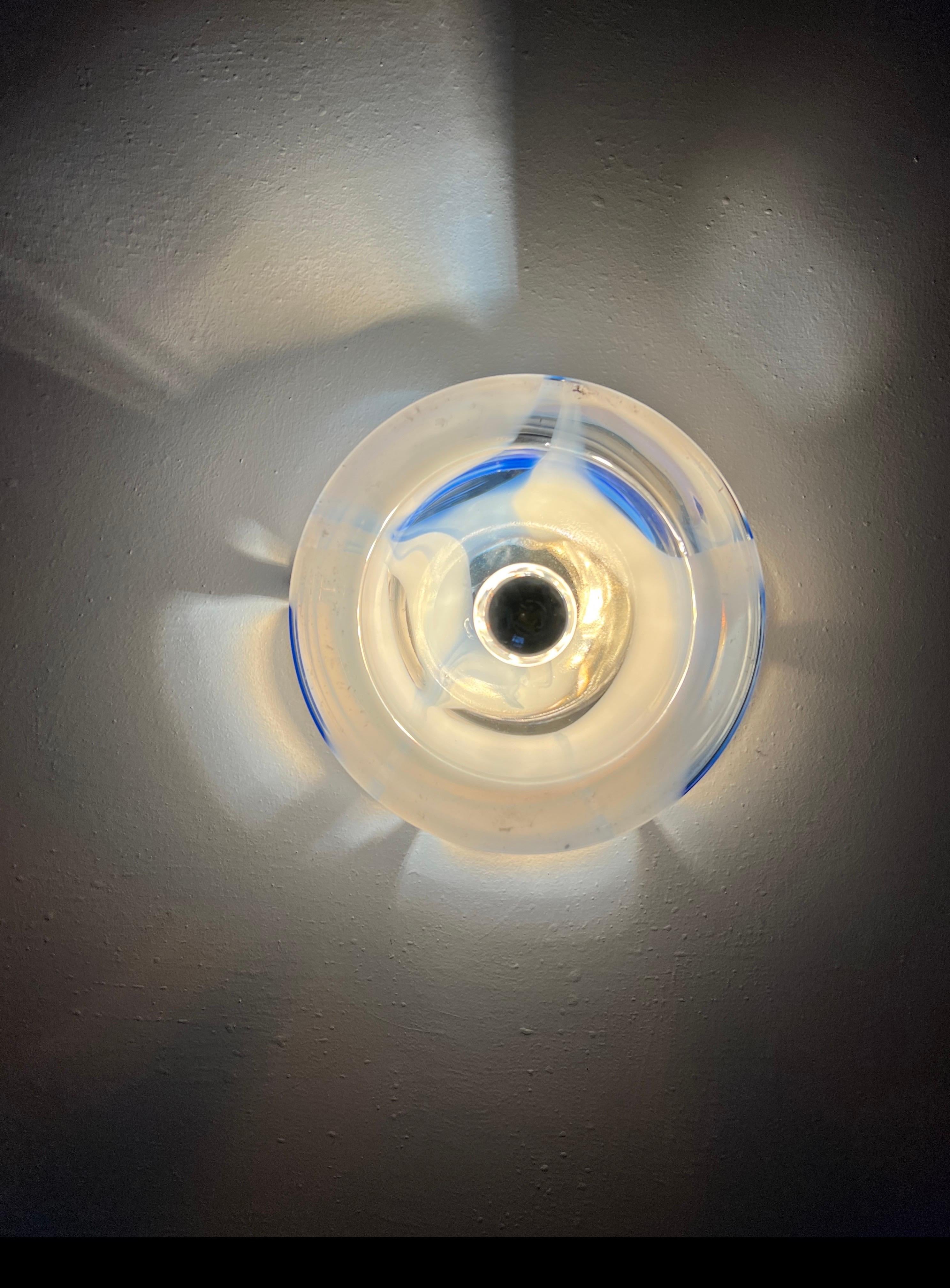 Vintage Murano Glass Blue Wall Lamp/Sconce with Chromed Metal Screws and Bulb For Sale 1