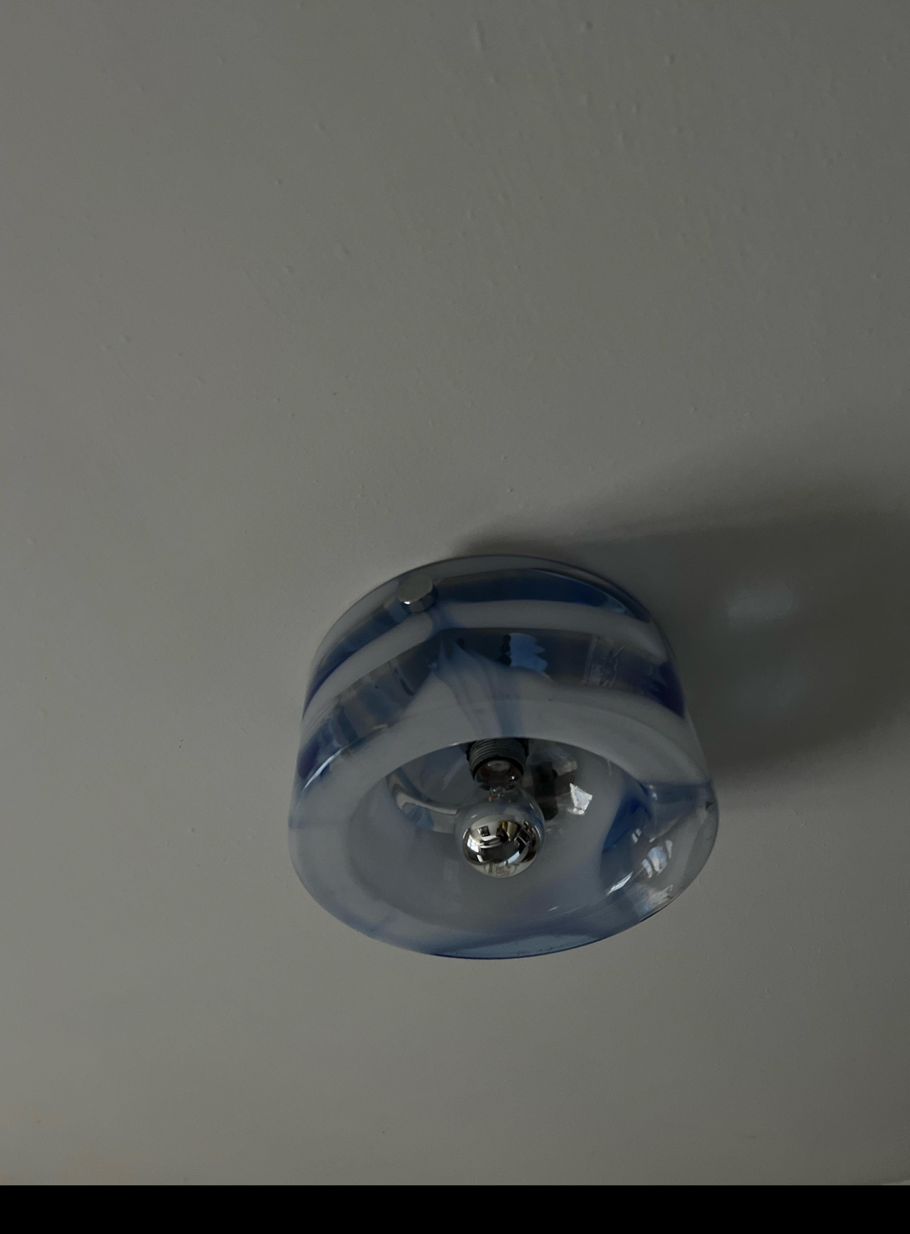 Vintage Murano Glass Blue Wall Lamp/Sconce with Chromed Metal Screws and Bulb For Sale 2