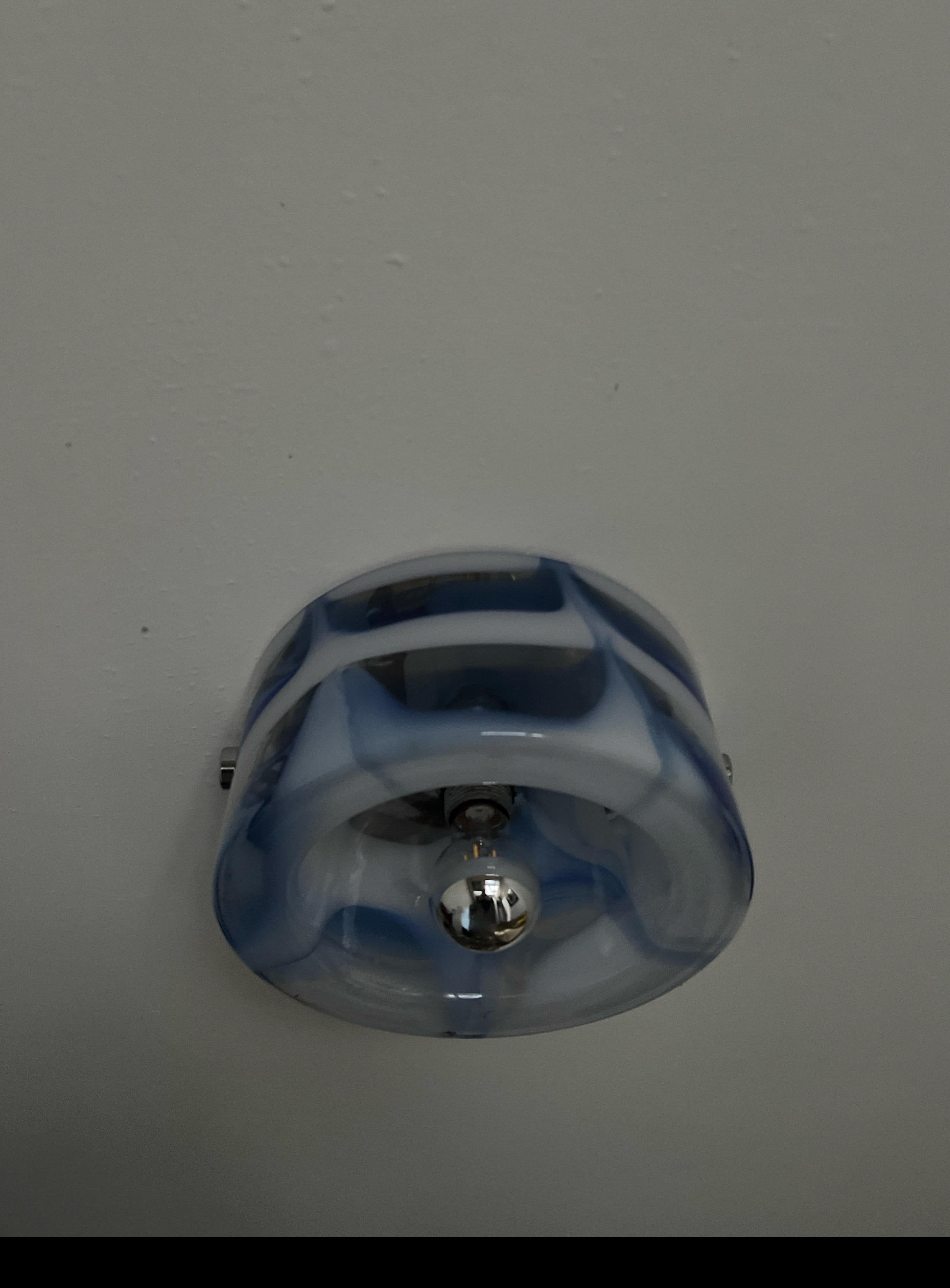 Vintage Murano Glass Blue Wall Lamp/Sconce with Chromed Metal Screws and Bulb For Sale 3