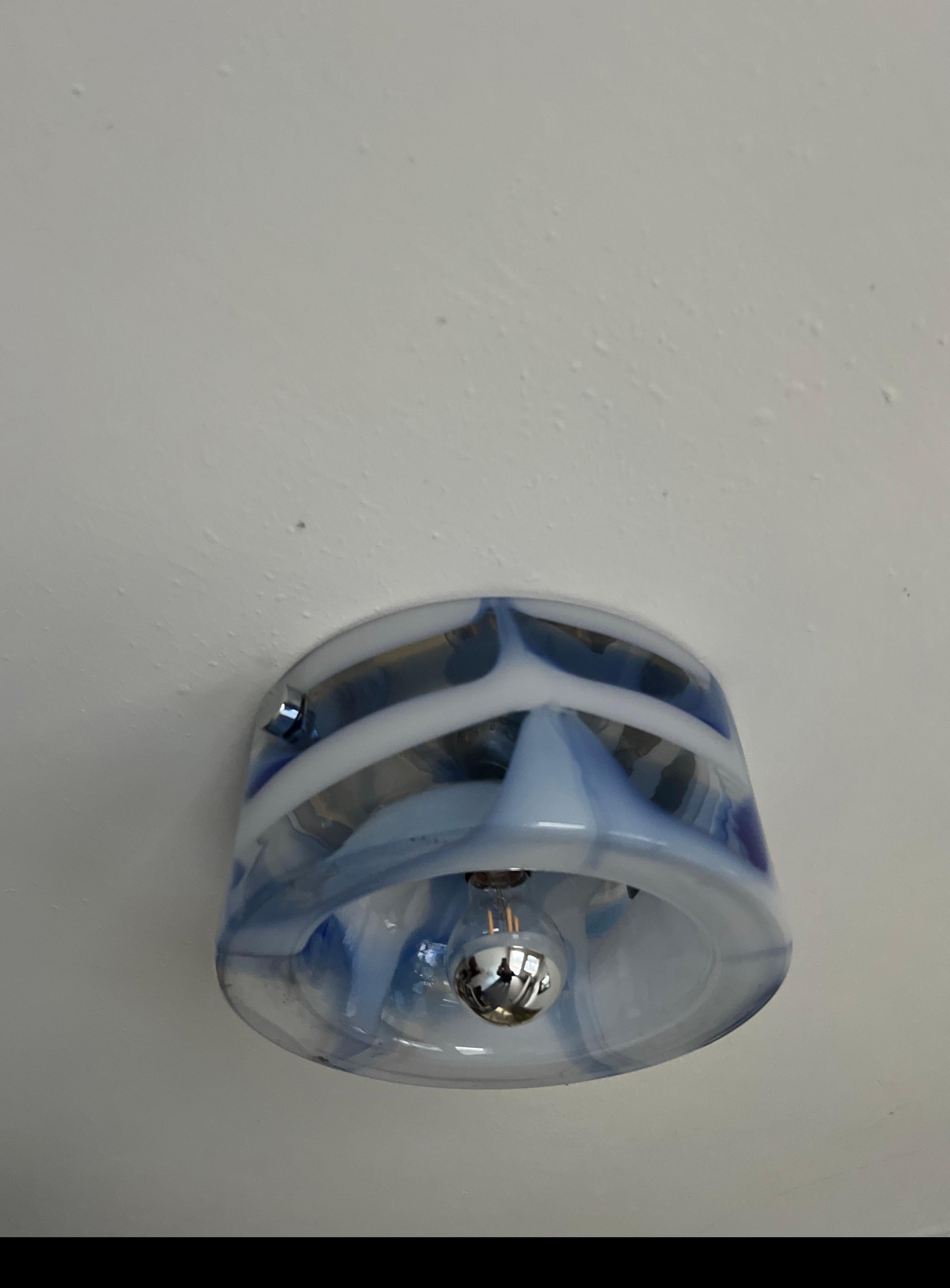 Vintage Murano Glass Blue Wall Lamp/Sconce with Chromed Metal Screws and Bulb For Sale 4