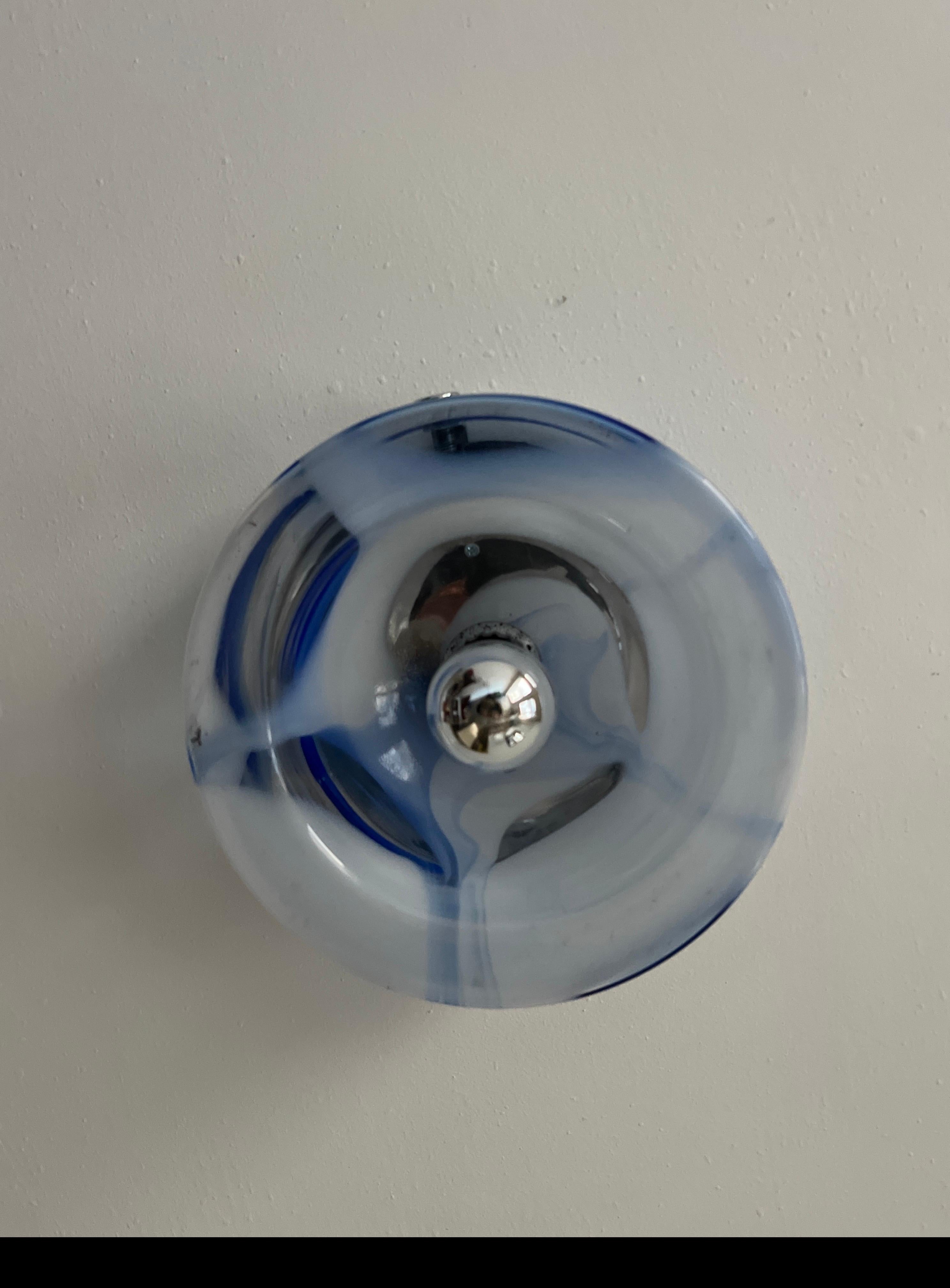 Vintage Murano Glass Blue Wall Lamp/Sconce with Chromed Metal Screws and Bulb For Sale 5