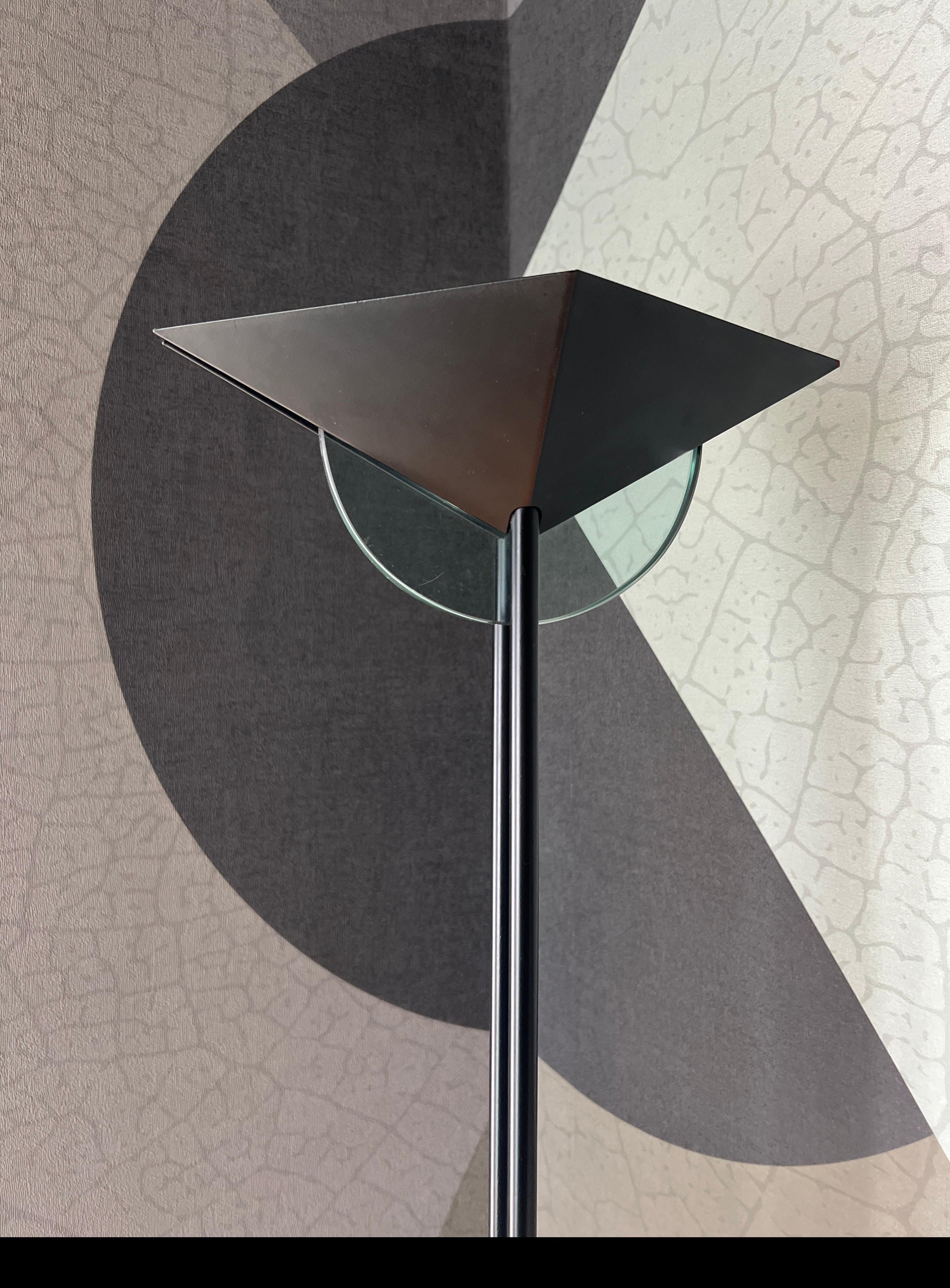 Vintage 1990s Fontana Arte Style Floor Lamp in Black Metal and Light Blue Glass For Sale 2
