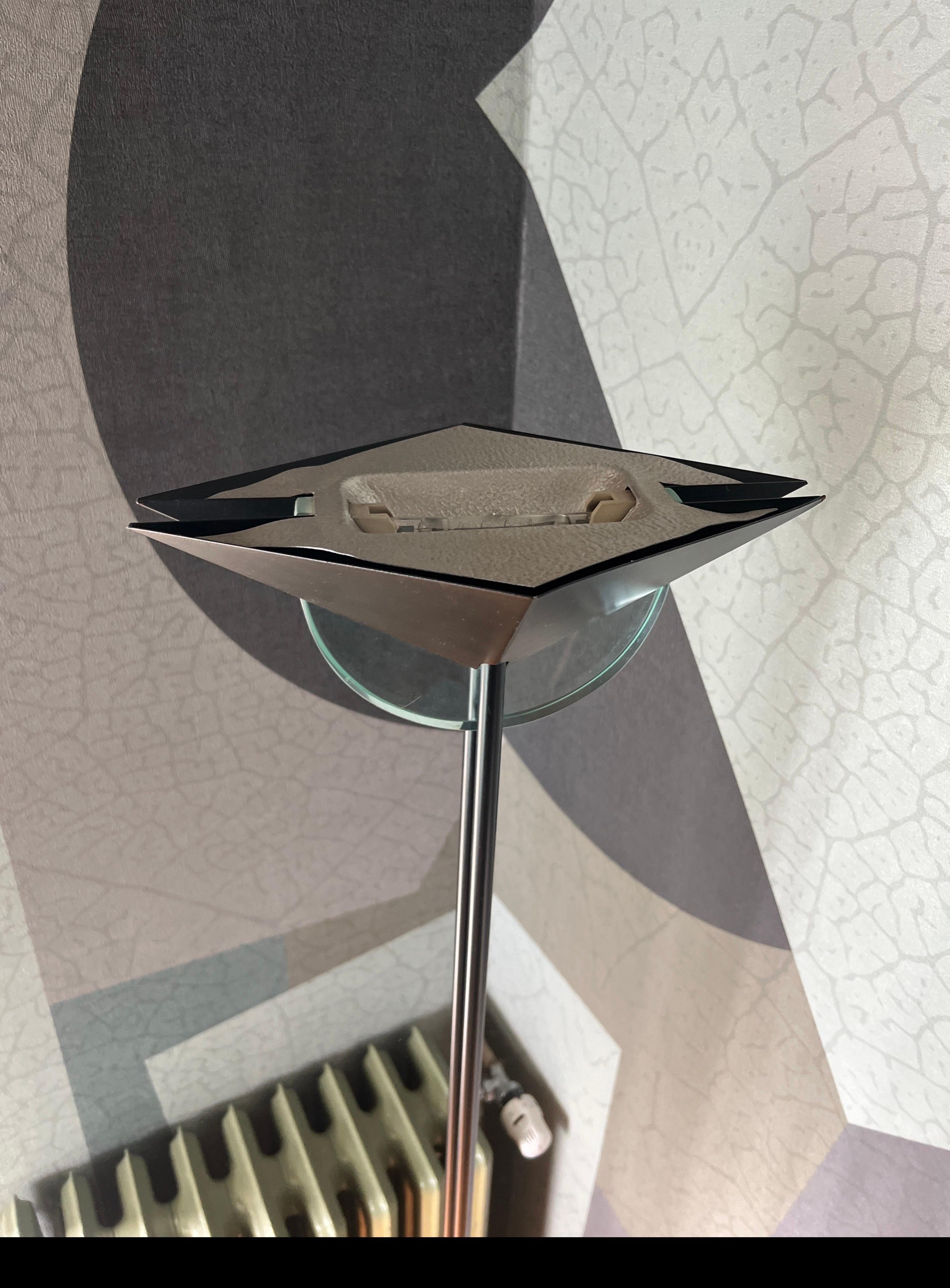 Vintage 1990s Fontana Arte Style Floor Lamp in Black Metal and Light Blue Glass For Sale 4