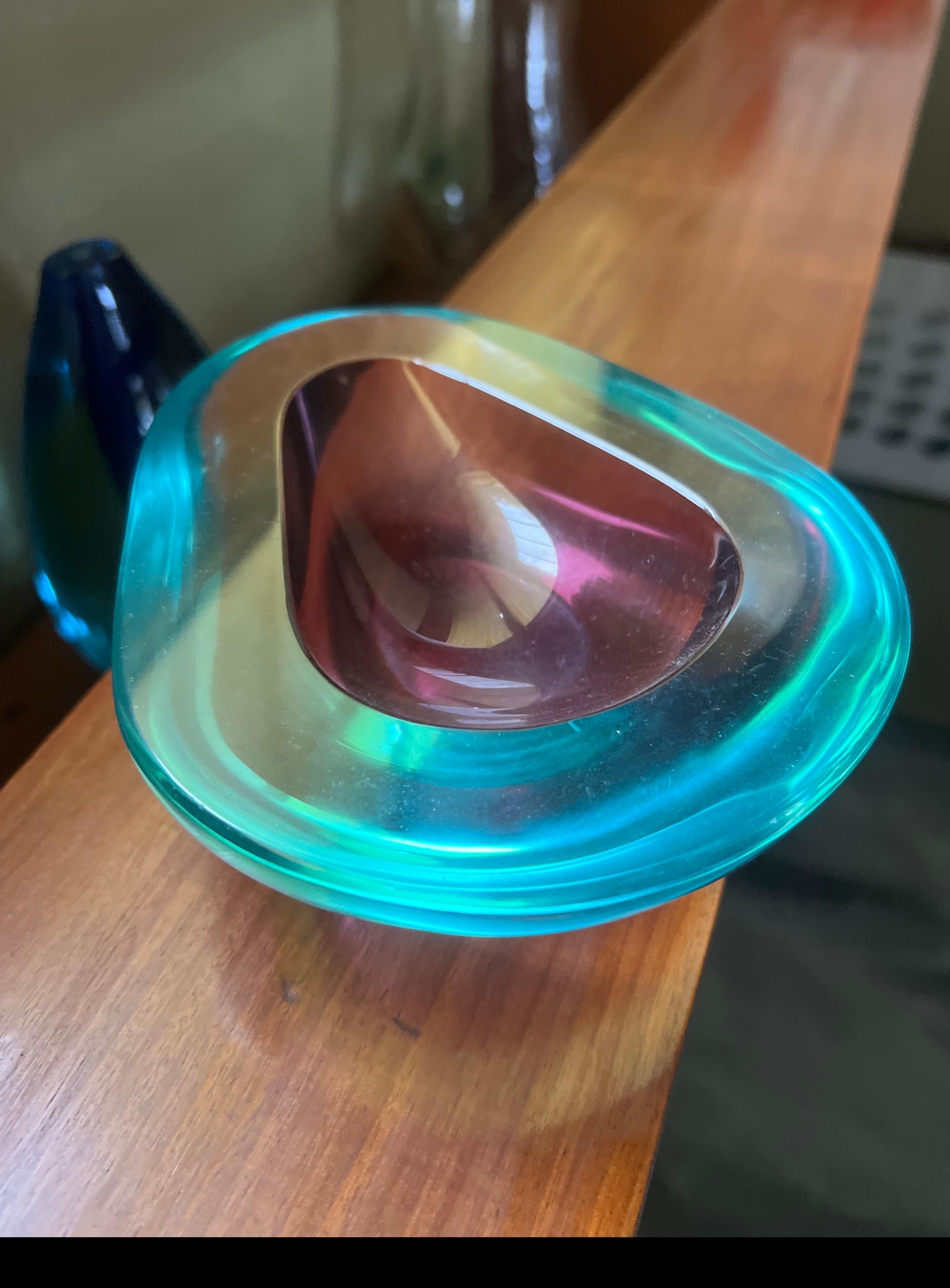 Vintage Mid-Century Murano Glass Bowl in Sommerso Glass, Flavio Poli Stye For Sale 6