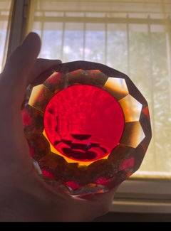 Vintage Italian "Sommerso" Murano Bowl/Ashtray in Red and Orange Faceted Glass