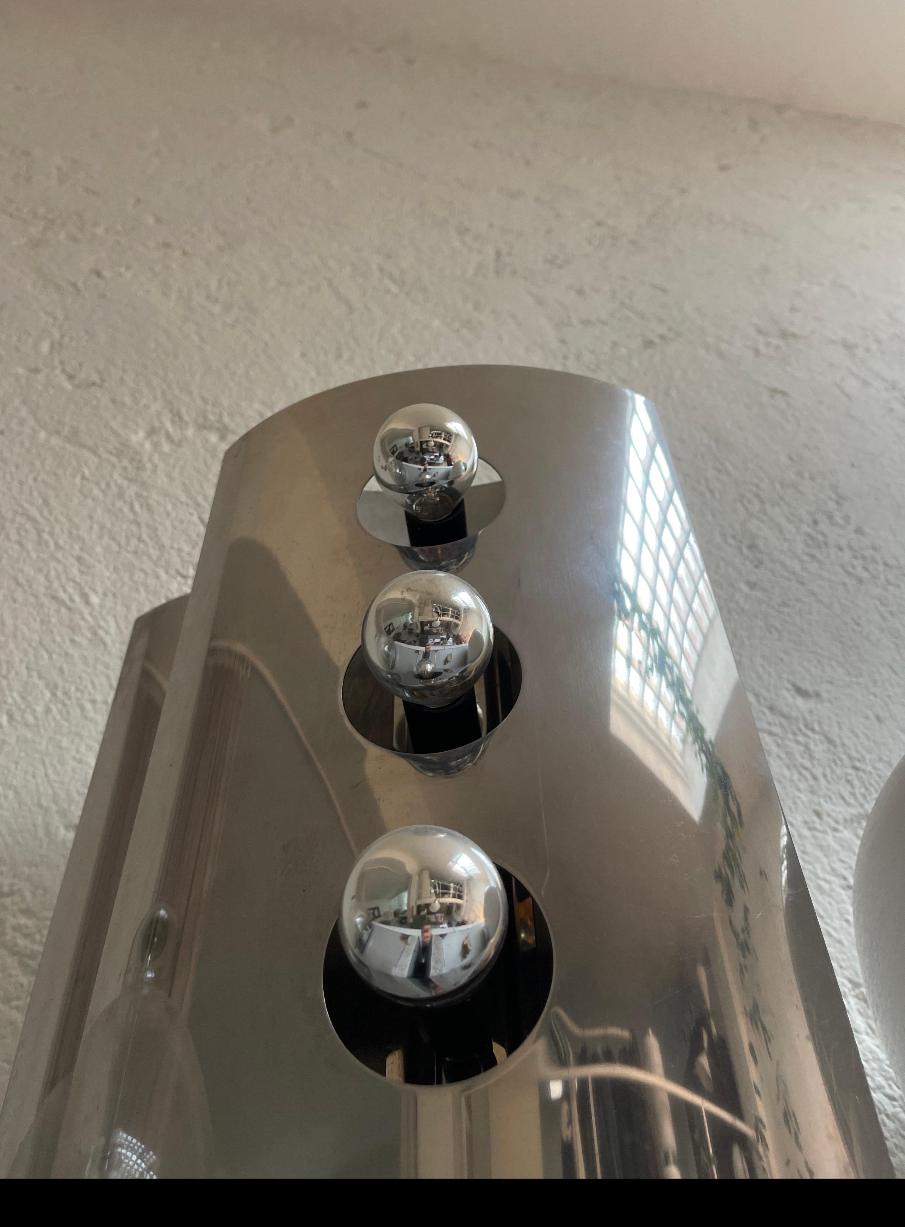 Pair of Vintage Reggiani Sconces in Stainless Steel, Italian Space Age, 1960s For Sale 8
