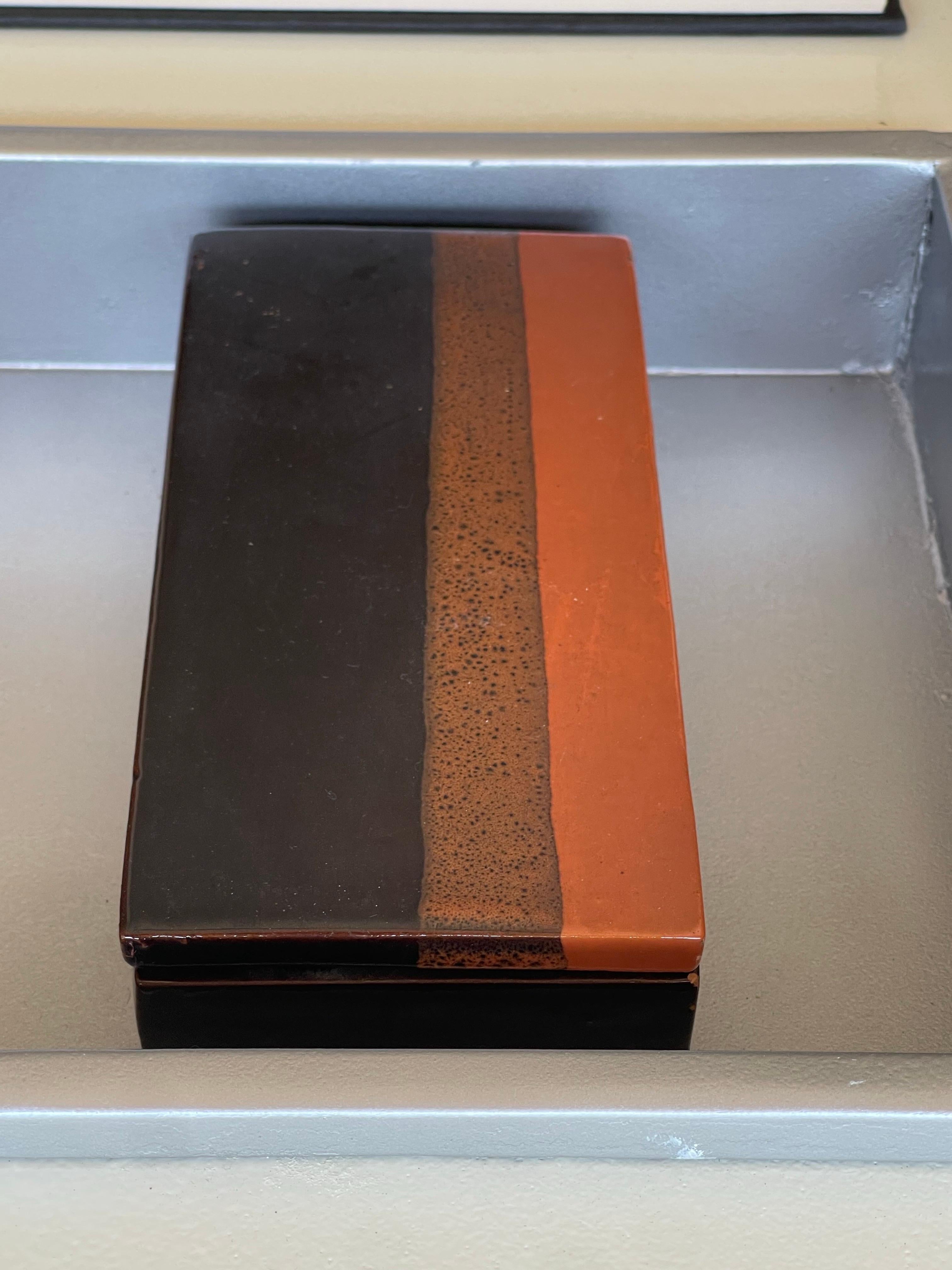 Rara scatola in ceramica Bitossi, arancione e marrone, Made in Italy anni '70 in vendita 1