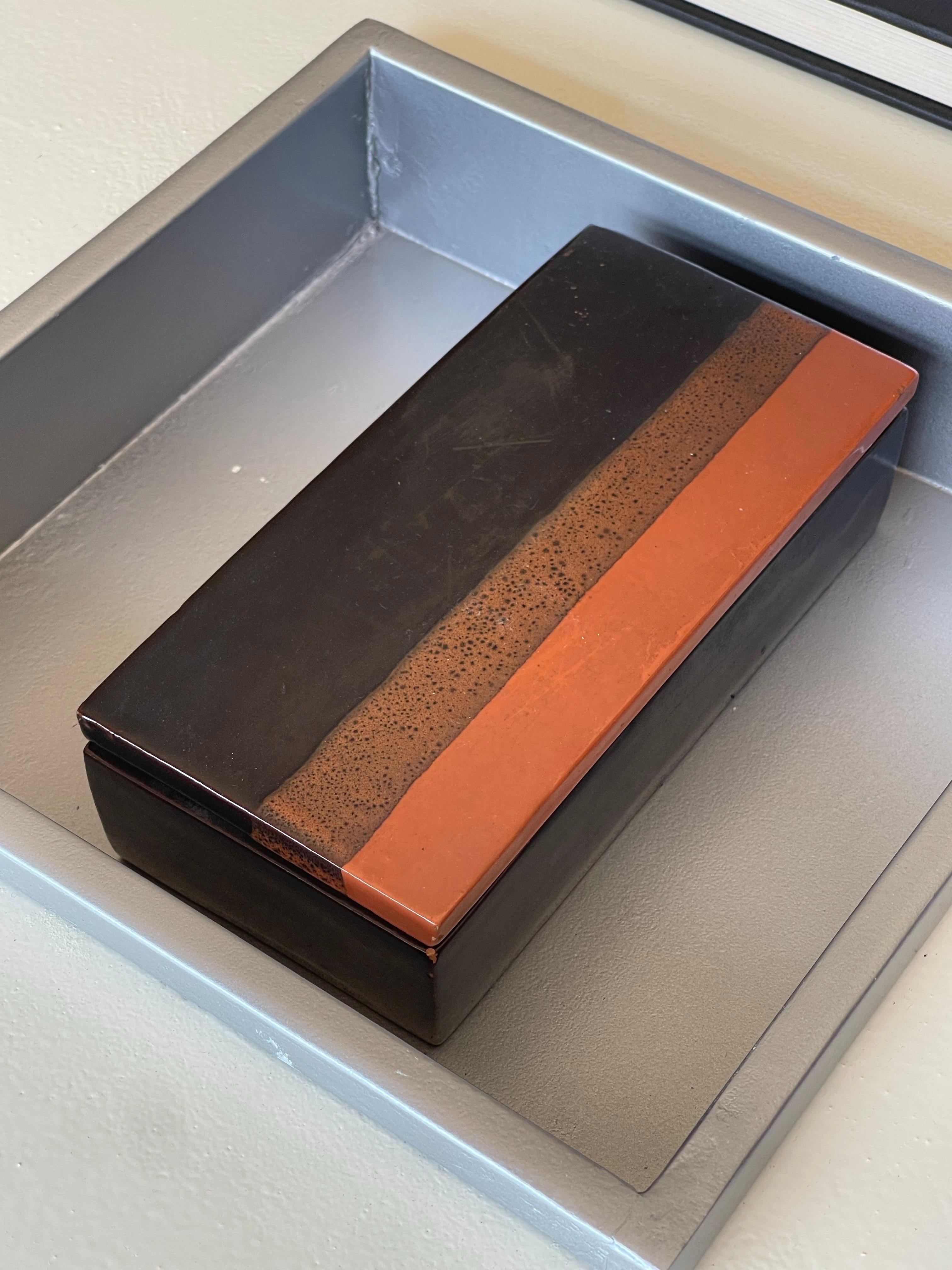 Rara scatola in ceramica Bitossi, arancione e marrone, Made in Italy anni '70 in vendita 5