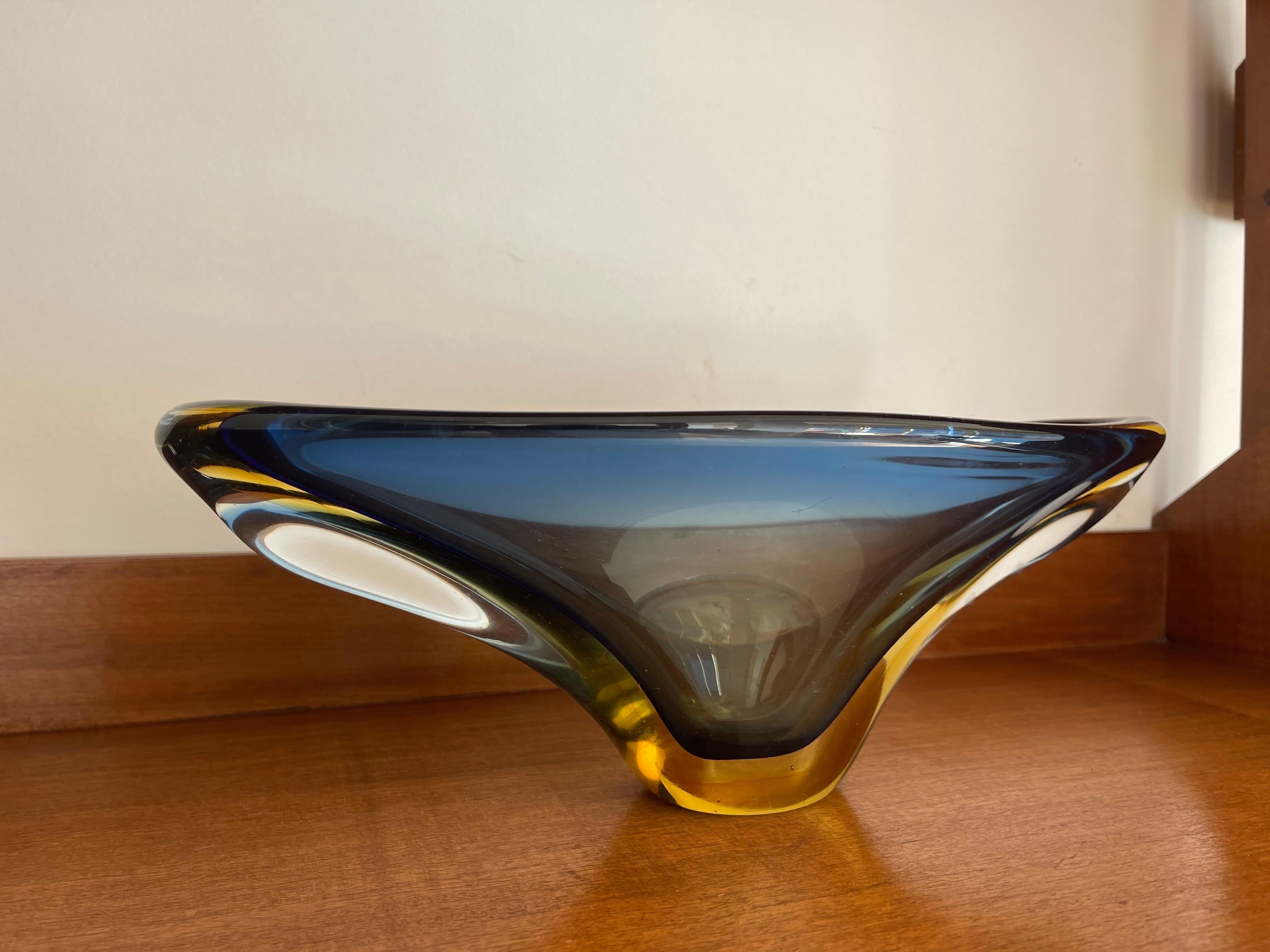 Verre Grand bol Murano bleu et jaune Sommerso, style Flavio Poli en vente