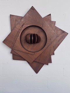 Sculpture murale italienne en bois mi-siècle moderne, pièce d'appoint géométrique