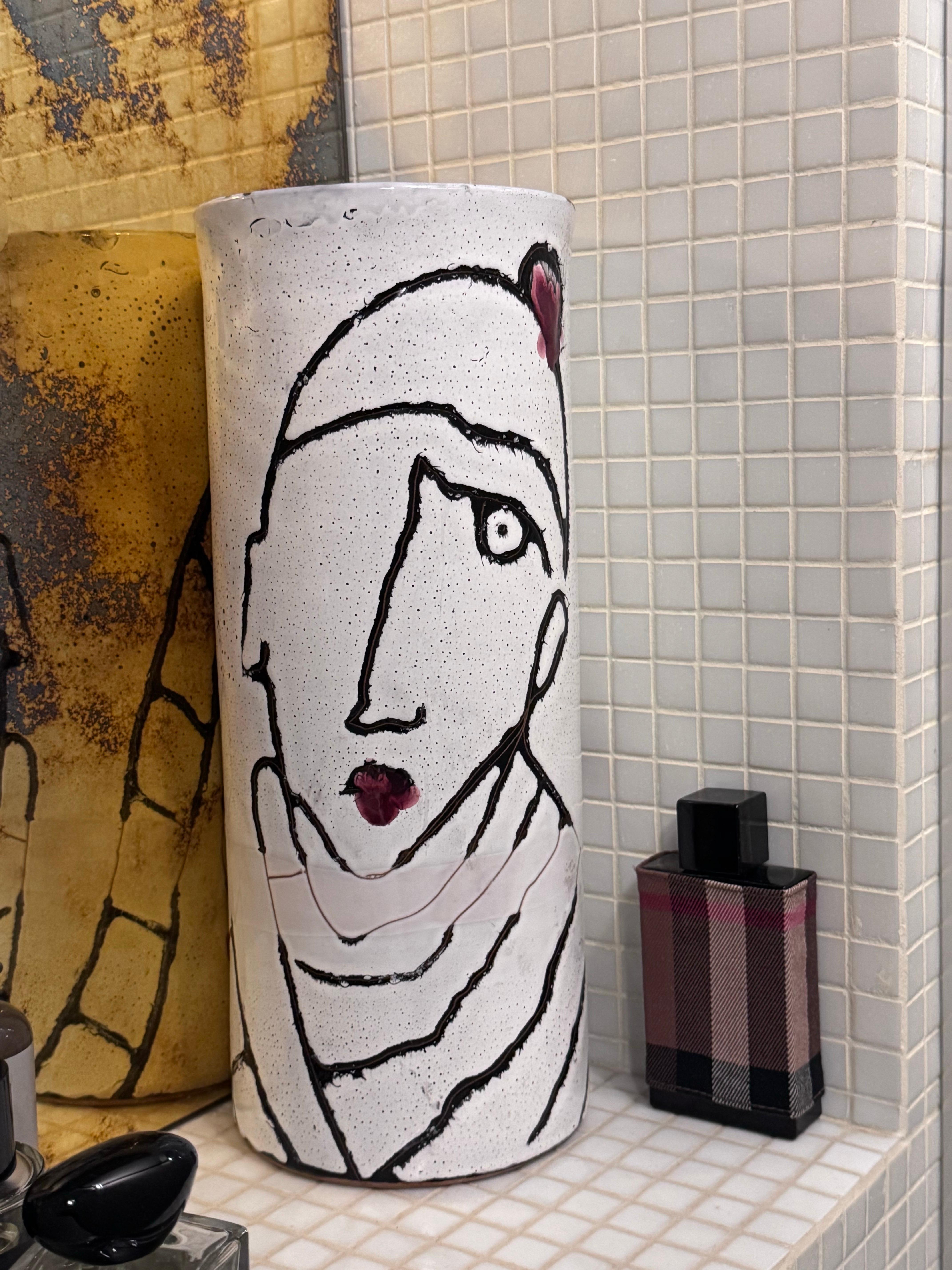 Vaso in ceramica unico, dipinto a mano da Antonio Marras, pezzo da collezione italiano