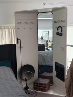 1960s Mid-Century Modern White Wood Corner Coat Hanger with Mirror