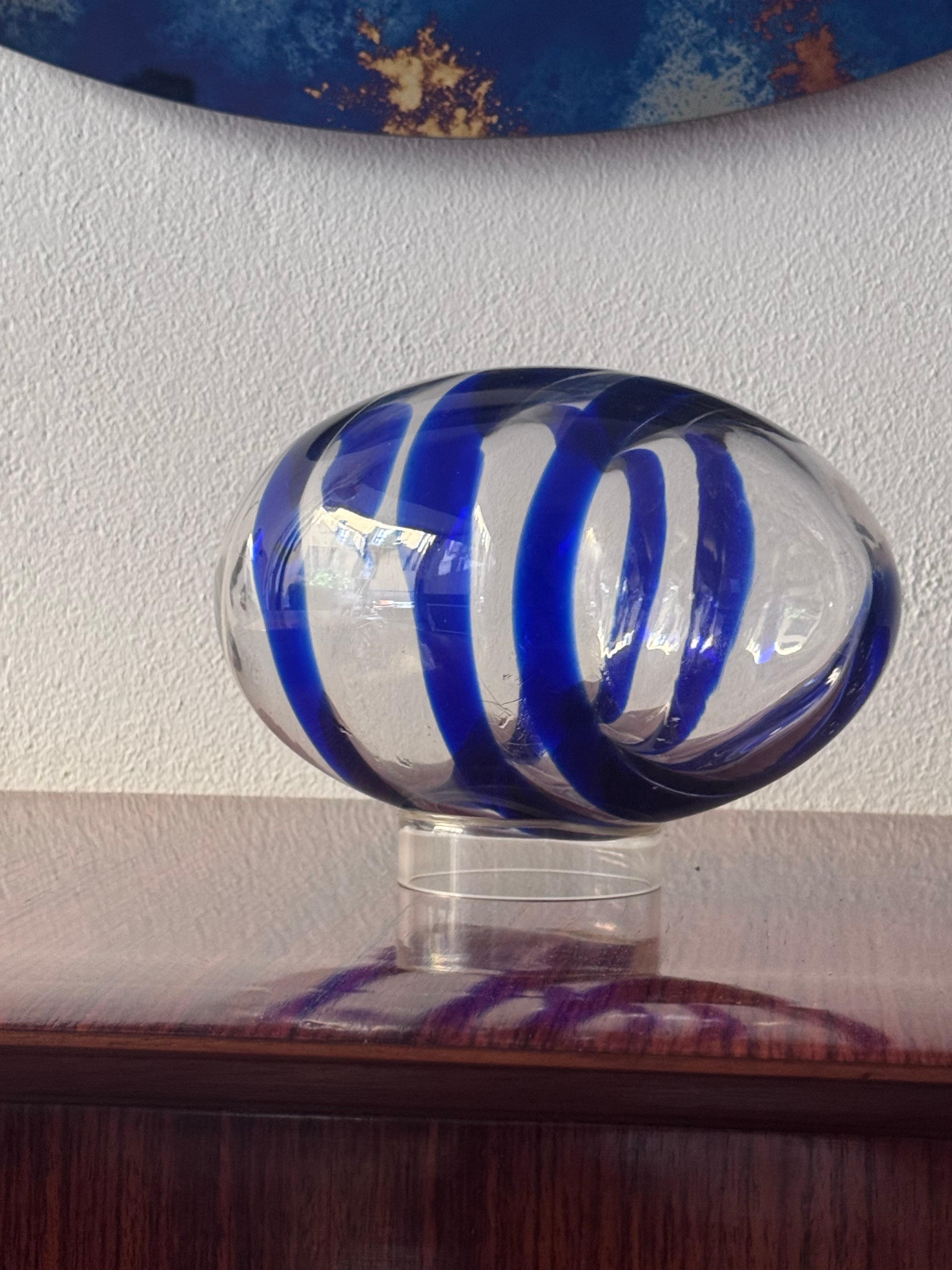 Vintage Decorative Blown Glass Sculpture, Bookshelf Accent, Handmade, Blue