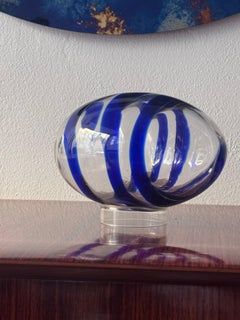 Vintage Decorative Blown Glass Sculpture, Bookshelf Accent, Handmade, Blue